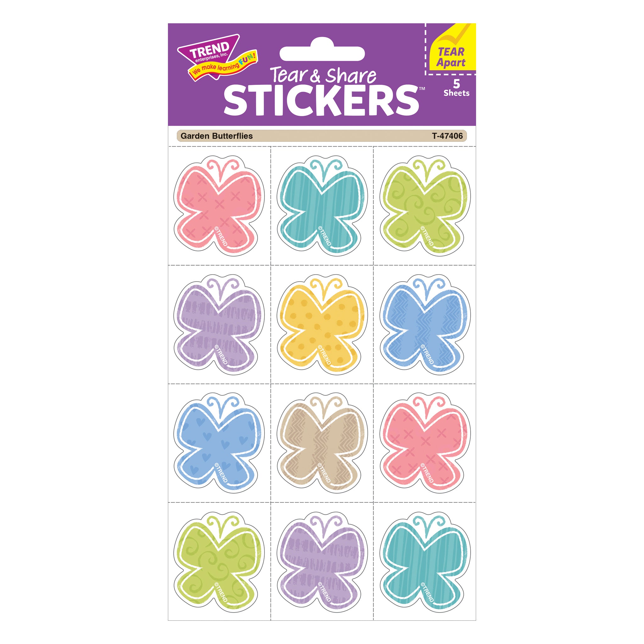 Garden Butterflies Tear & Share Stickers®, 60 Count