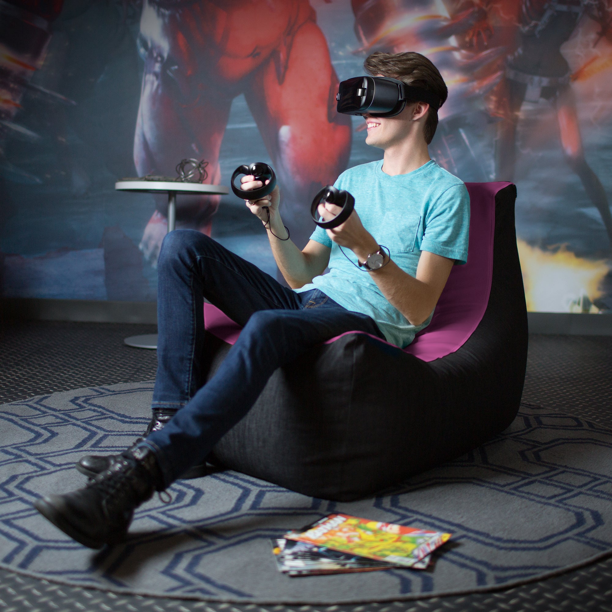 Jaxx Pixel Gamer Chair - Game Room / Home Theater Bean Bag Chair, Purple