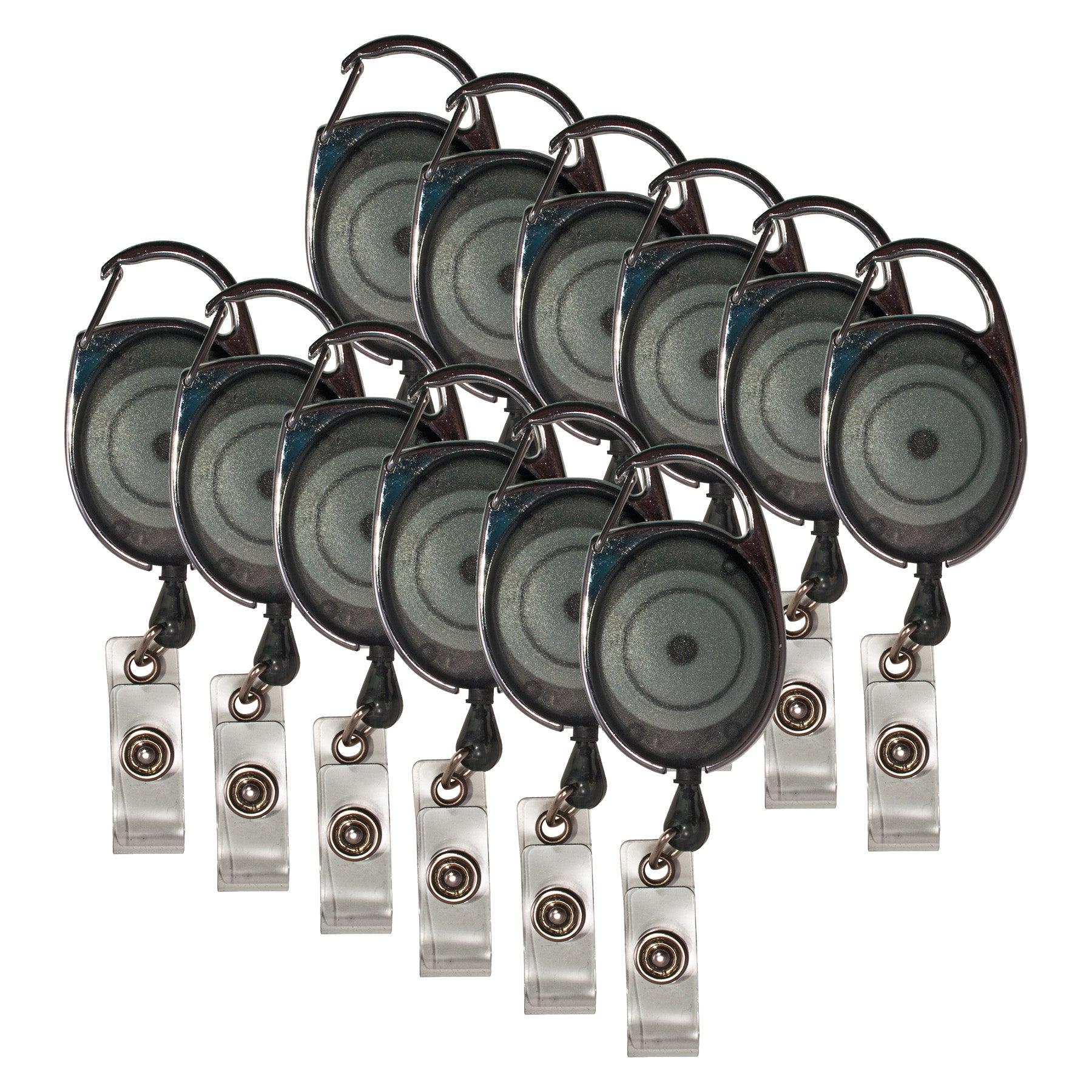 Retractable Carabiner Style Badge Reels with Badge Strap, Smoke, Pack of 12