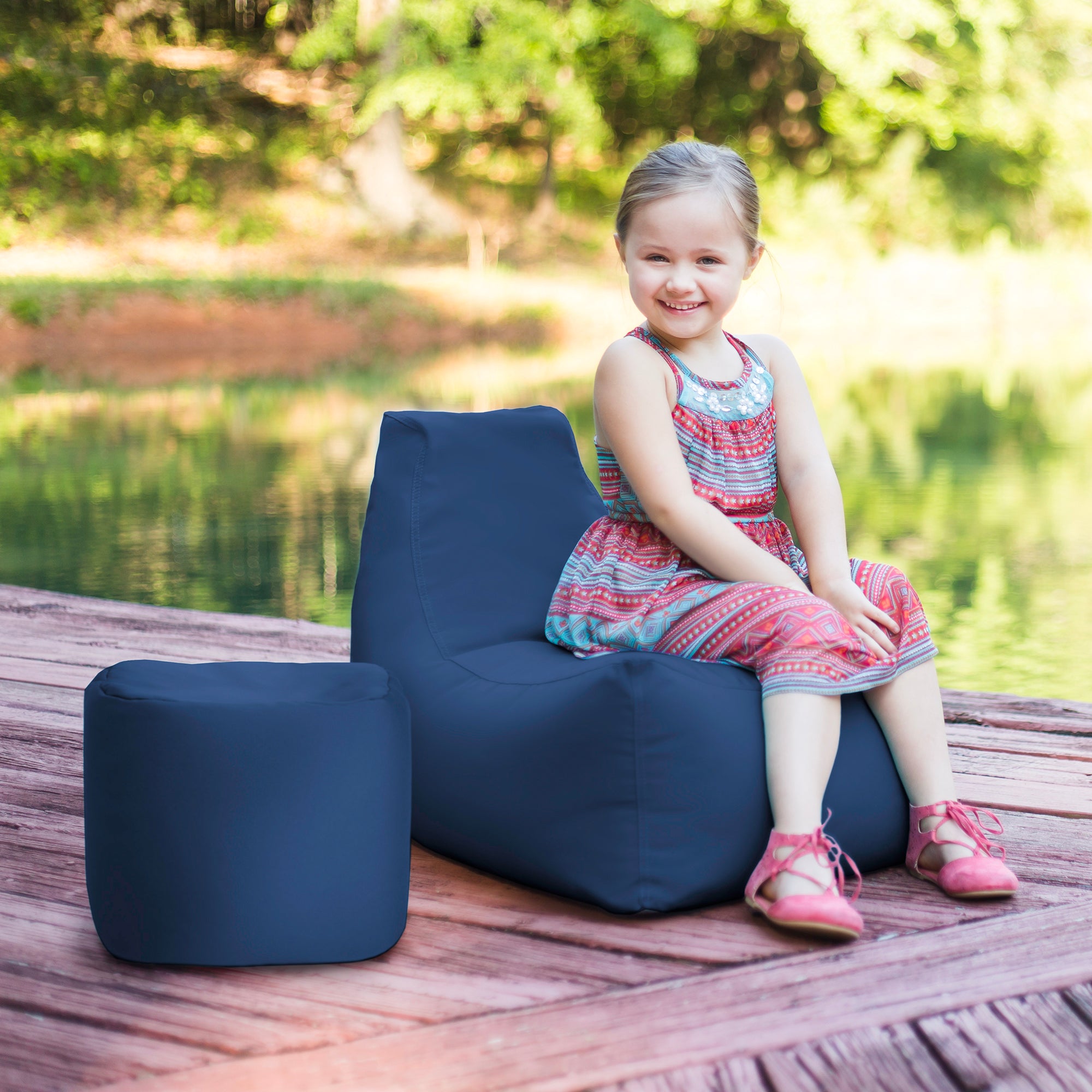 Jaxx Juniper Jr Outdoor Kids Bean Bag Chair / Childrens Garden Chair, Navy