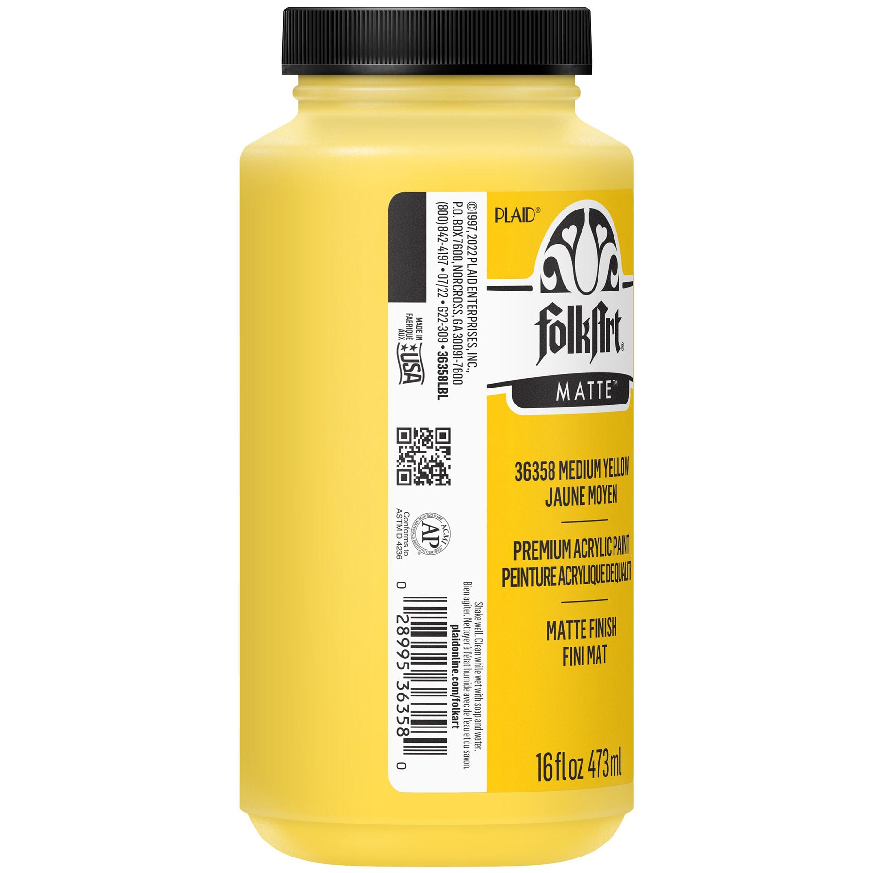 Acrylic Paint Matte, 16oz., Medium Yellow