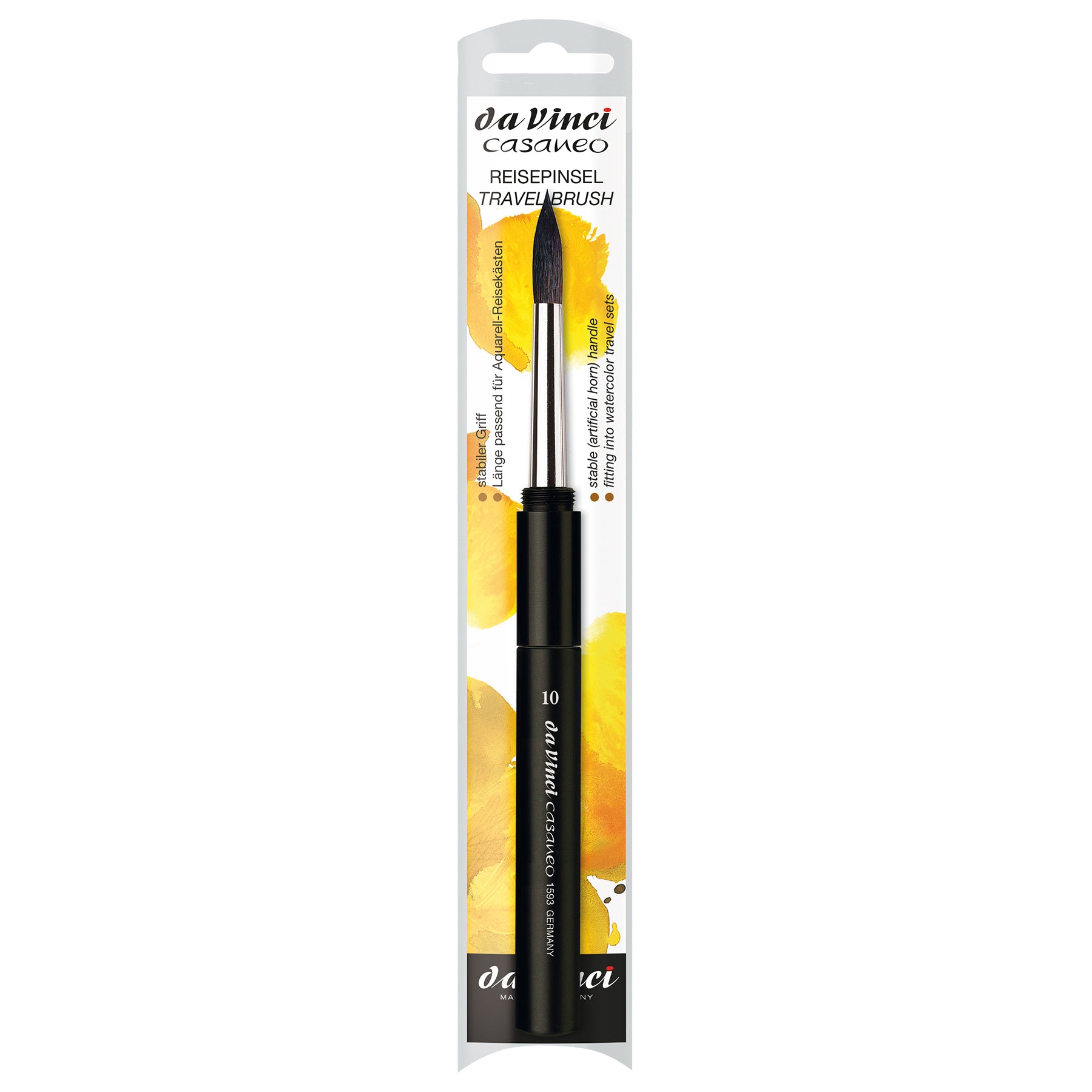 CASANEO Travel Pocket Brush, Extra Soft Synthetic, Watercolor, Round, Series 1593TP, Size 10