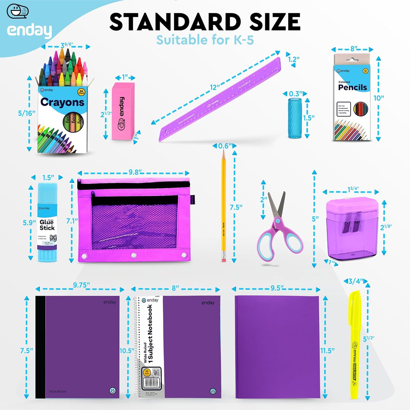 School Supply Kit, Purple, 71-Piece Set