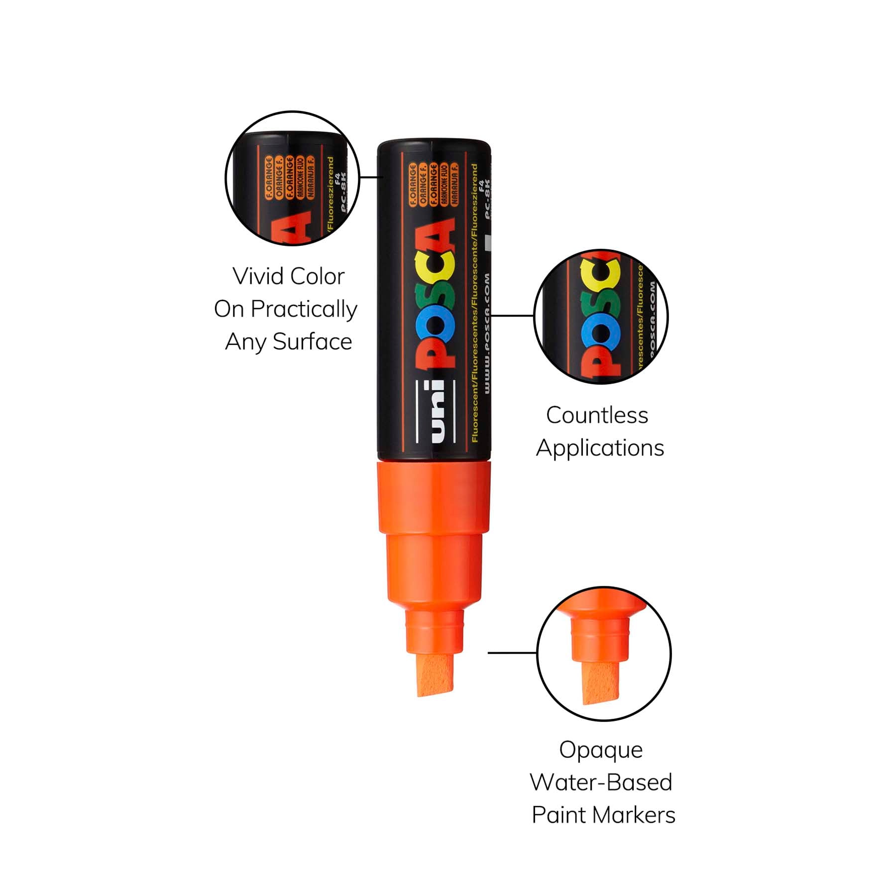 uni® POSCA PC-8K Water-Based Paint Markers, Broad Tip (8mm), Fluorescent Orange