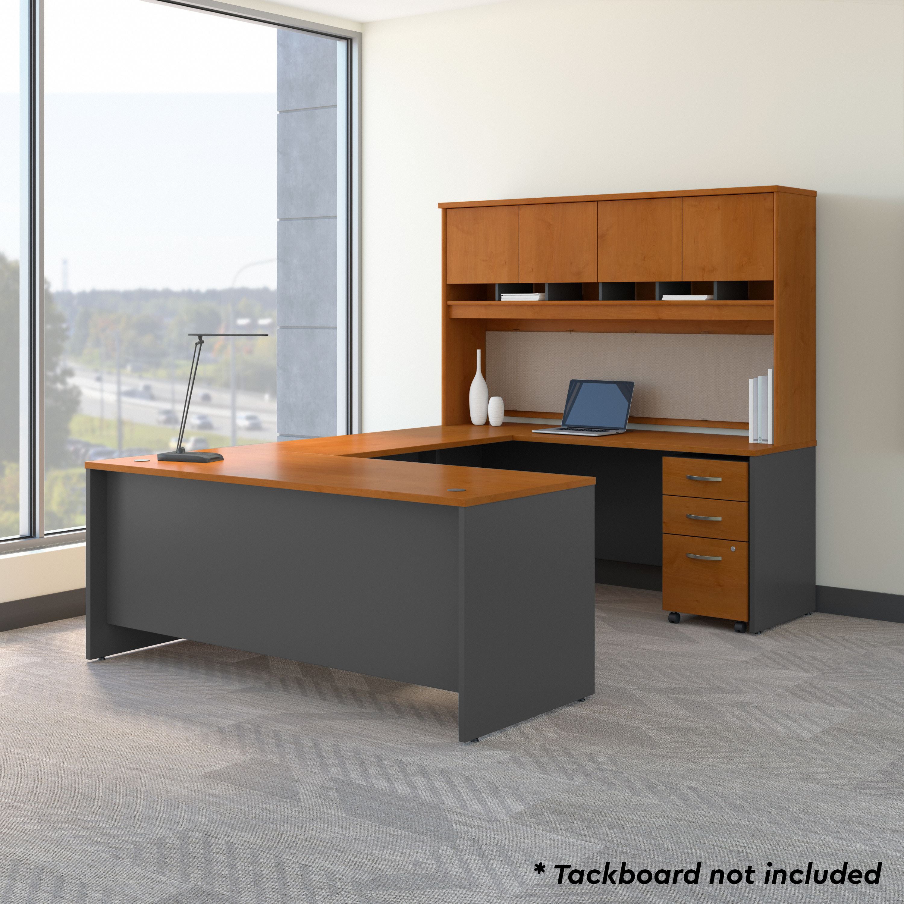Bush Business Furniture Series C 72W U Shaped Desk with Hutch and Storage in Natural Cherry - 71.1" Width x 100.4" Depth x 72.85" Height