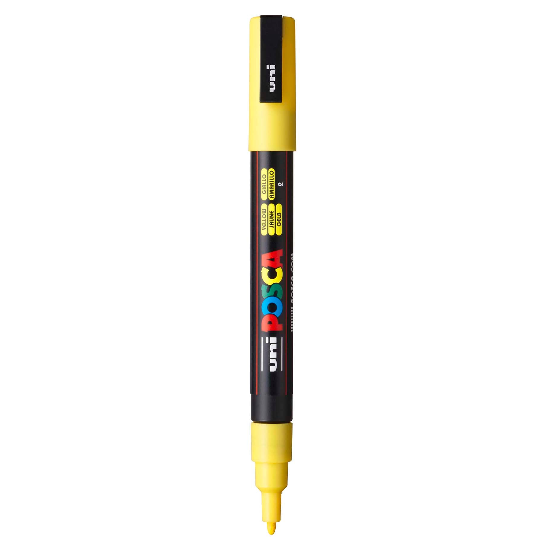 uni® POSCA PC-3M Water-Based Paint Markers, Reversible Fine Tip (0.9-1.3mm), Yellow