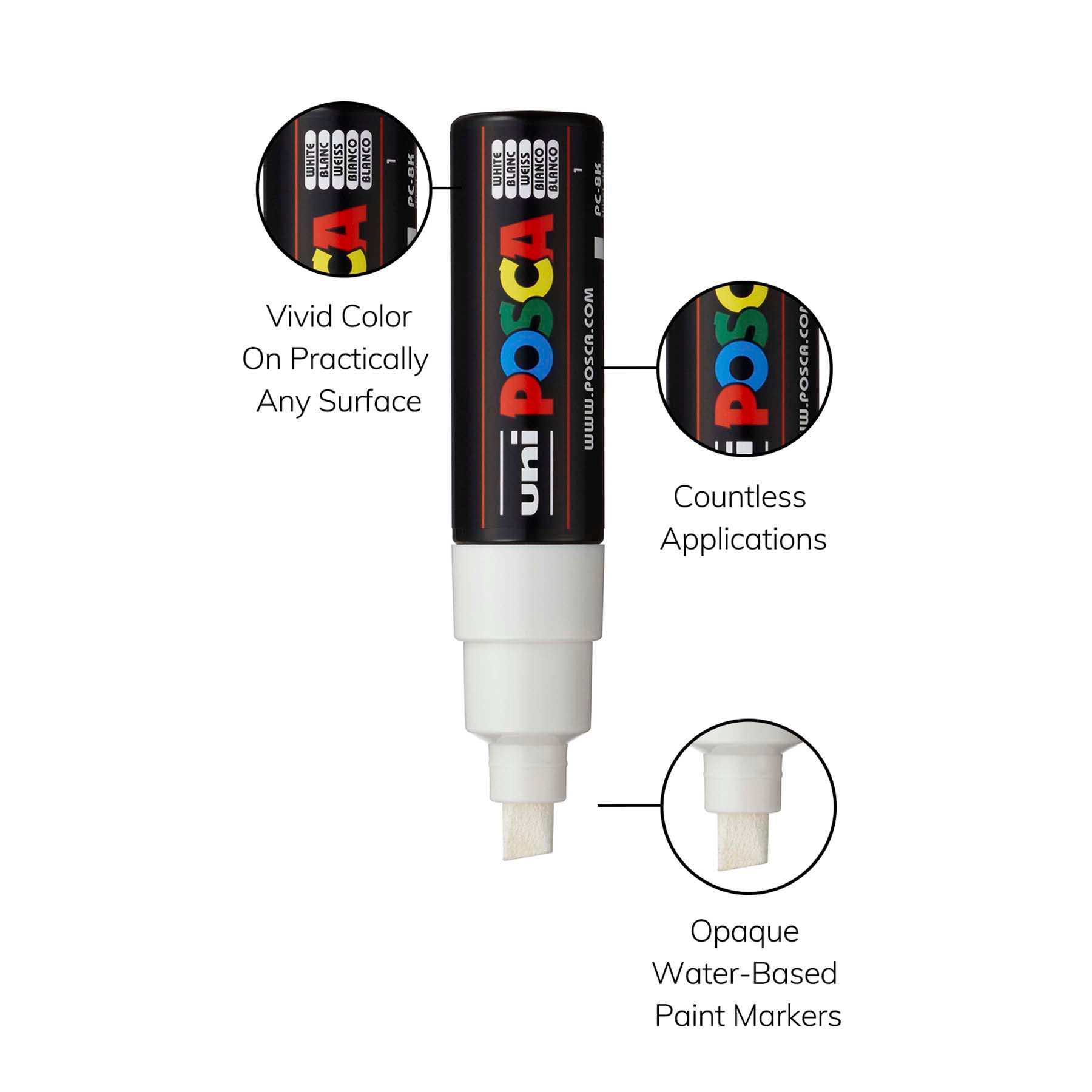 uni® POSCA PC-8K Water-Based Paint Markers, Broad Tip (8mm), White
