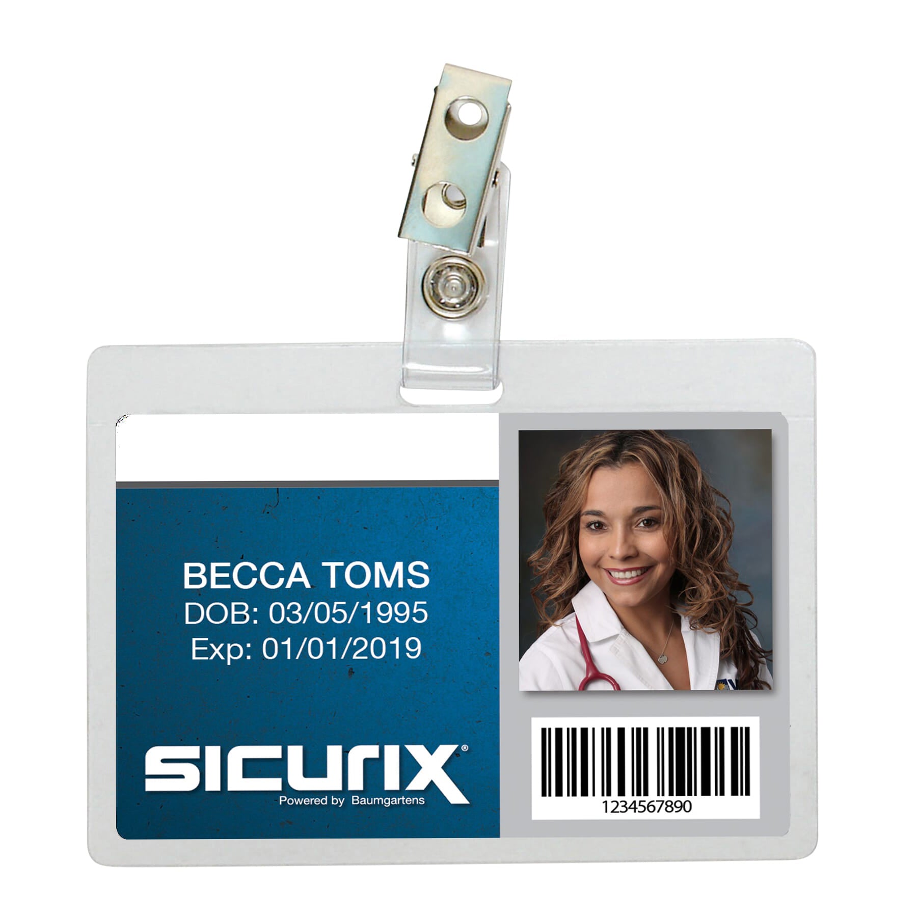 Self Laminating Badge Holders with Clip, Horizontal, Clear, Pack of 25