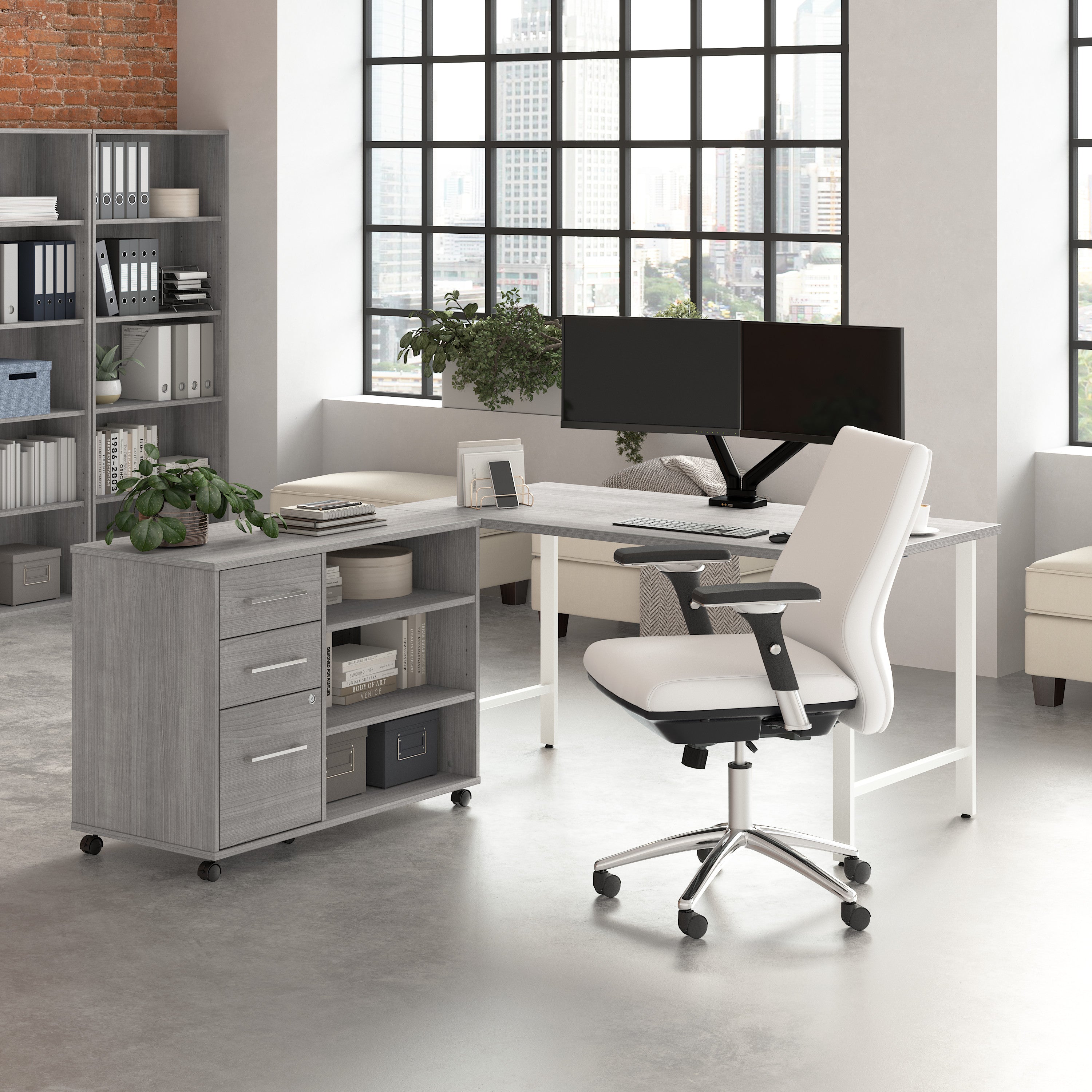 Bush Business Furniture Hustle 60W x 30D Computer Desk and Storage Cabinet with Drawers and Shelves in Platinum Gray - 59.44" Width x 29.37" Depth x 30.07" Height