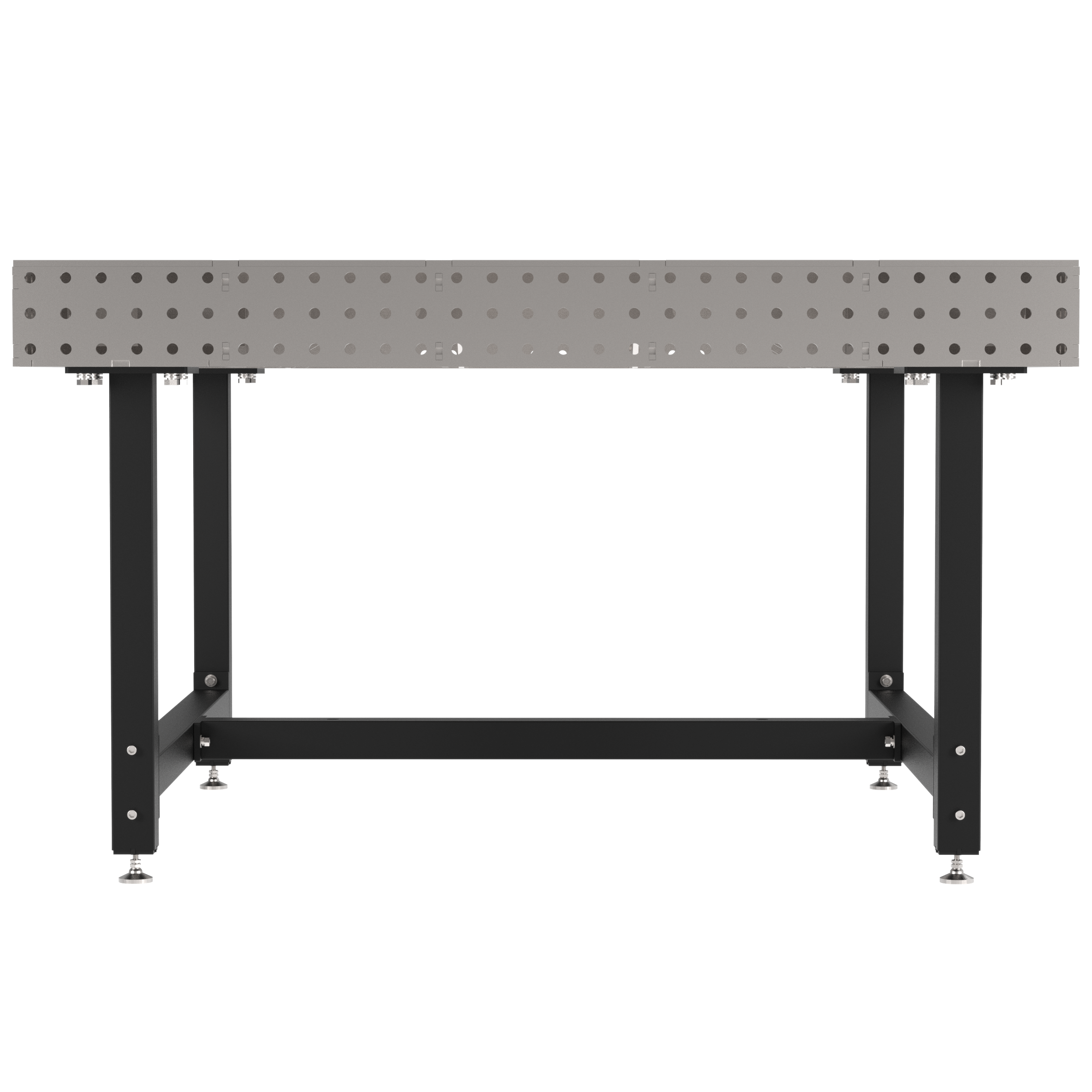 Welding Fixture Table, Fixed Height, 36"H x 60"L x 60"D, 1/4" Carbon Steel Top, Four Black Powdercoat Legs, Self-Leveling Feet