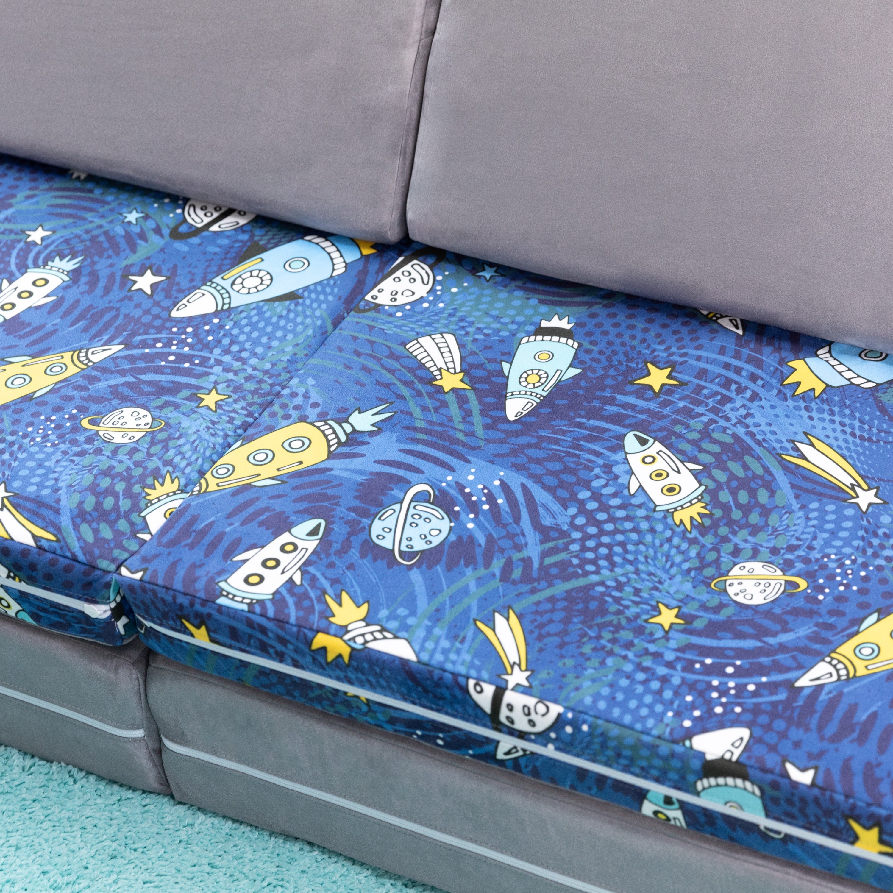 Jaxx Playscape - Imaginative Modular Furniture Playset/Sofa - Fun Kids Patterns (Space / Platinum)