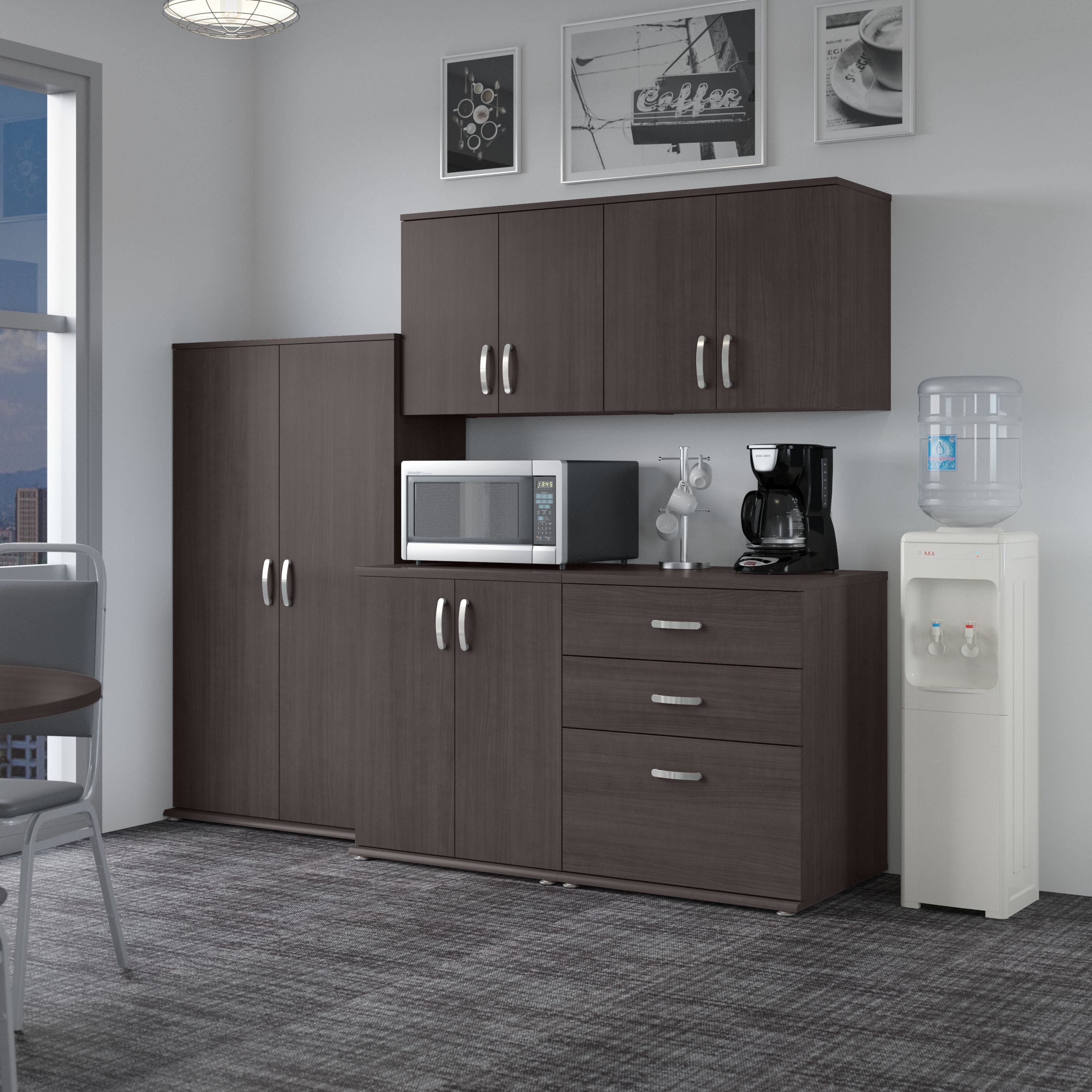 Bush Business Furniture Universal 92W 5 Piece Modular Storage Set with Floor and Wall Cabinets in Storm Gray - 82.41" Width x 24.69" Depth x 61.81" Height