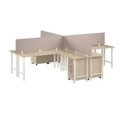 Bush Business Furniture Hustle 4 Person L Shaped Desk with Mobile File Cabinets, Power Grommets, and Privacy Screens in Natural Elm - 71.02" Width x 23.34" Depth x 30.07" Height