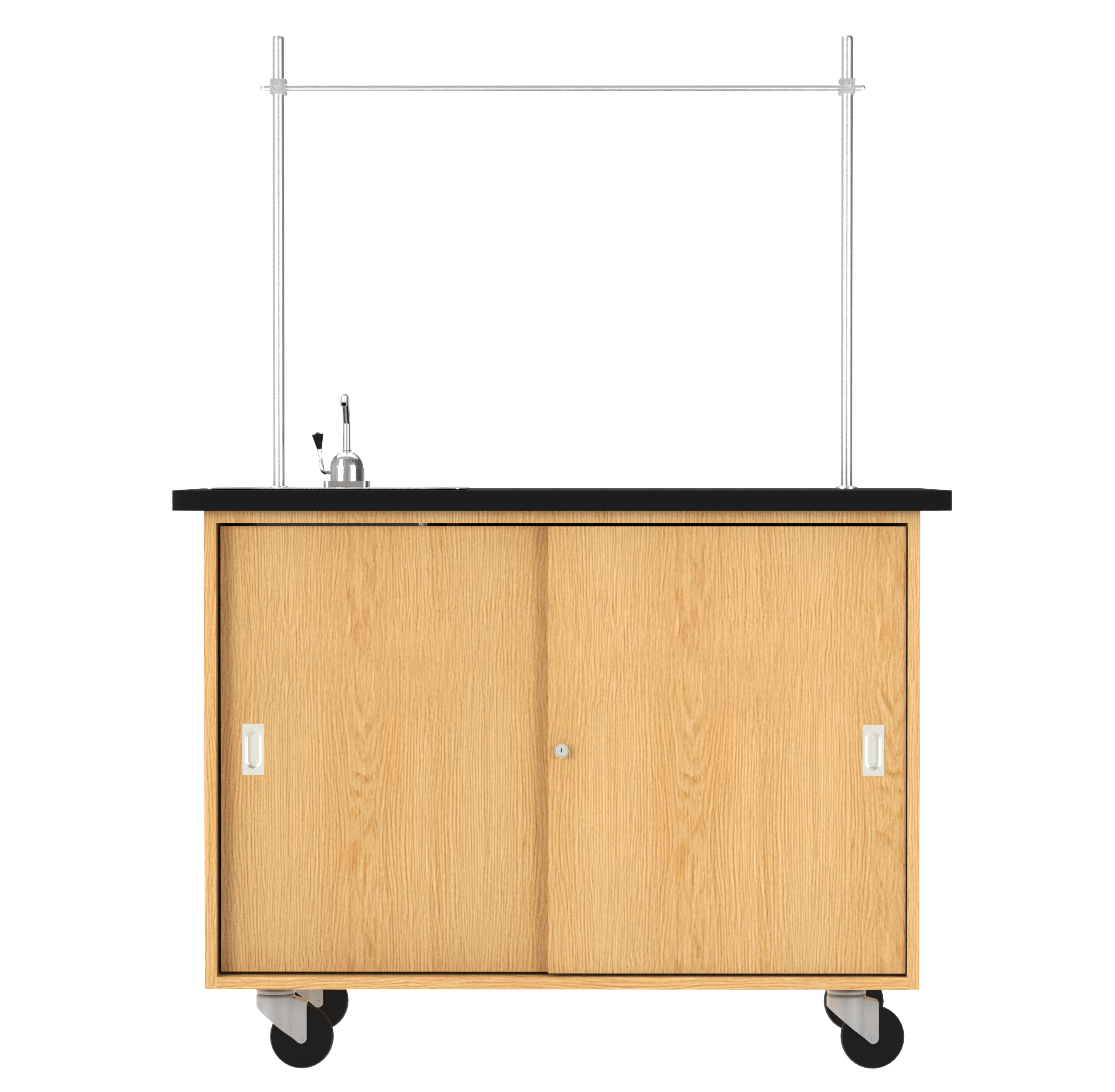 Kinetic Mobile Demo Center with Sink & 2 Sliding Doors - Red Oak, 48"W x 24"D x 36"H