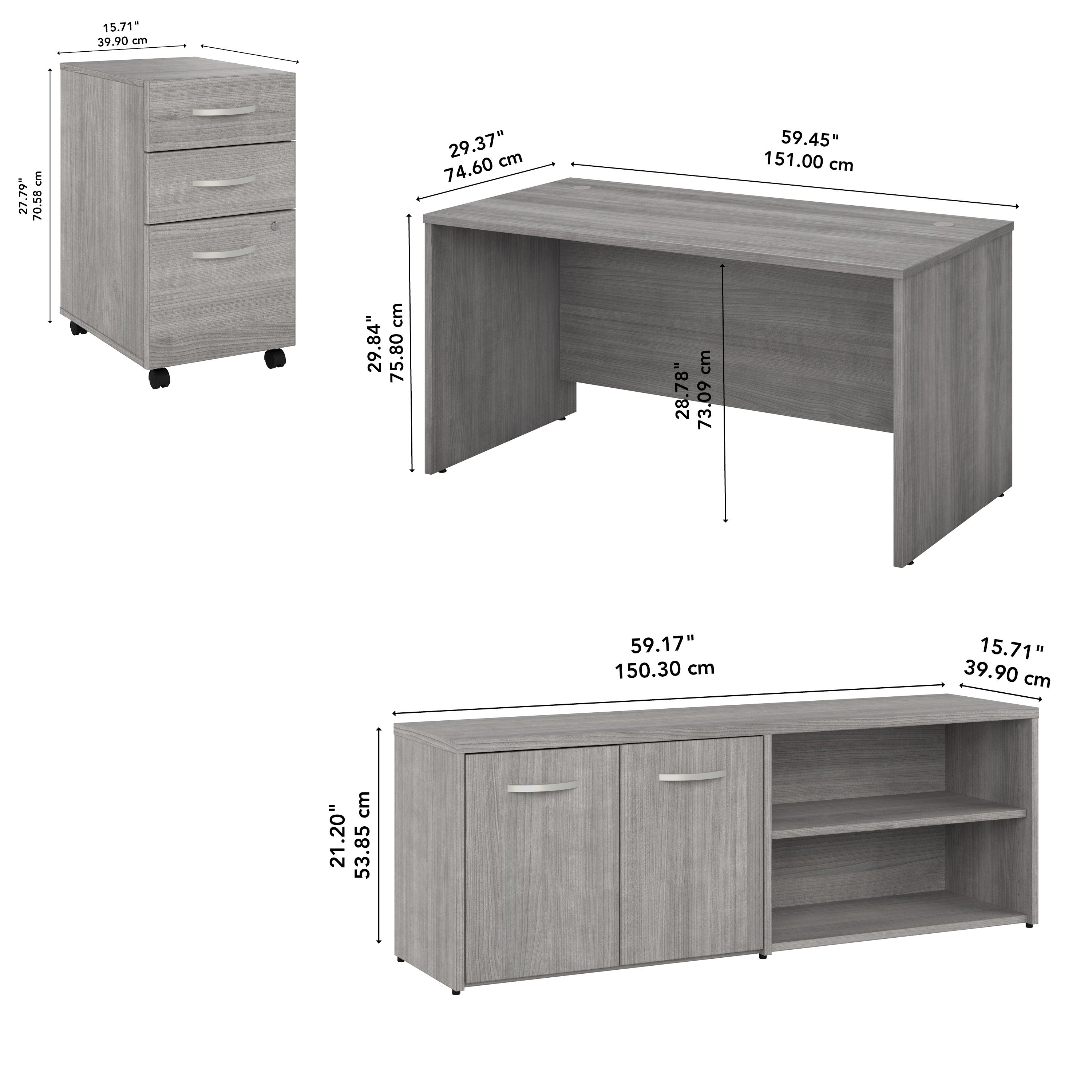 Bush Business Furniture Studio C 60W x 30D Office Desk with Storage Return and Mobile File Cabinet in Platinum Gray - 59.45" Width x 29.37" Depth x 29.84" Height