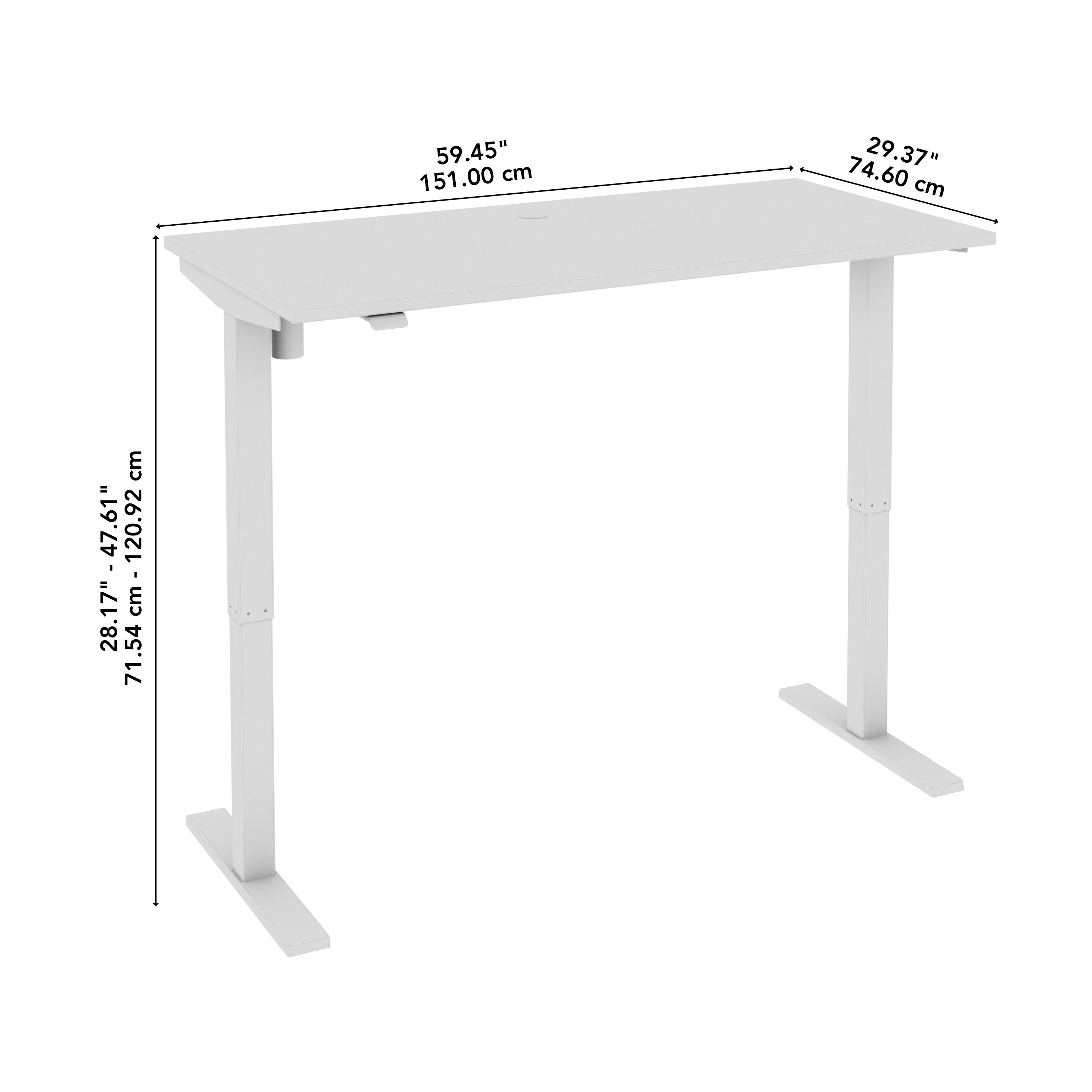 Bush Business Furniture Move 40 Series 60W x 30D Electric Height Adjustable Standing Desk in White with Black Base - 59.45" Width x 29.37" Depth x 28.17" Height