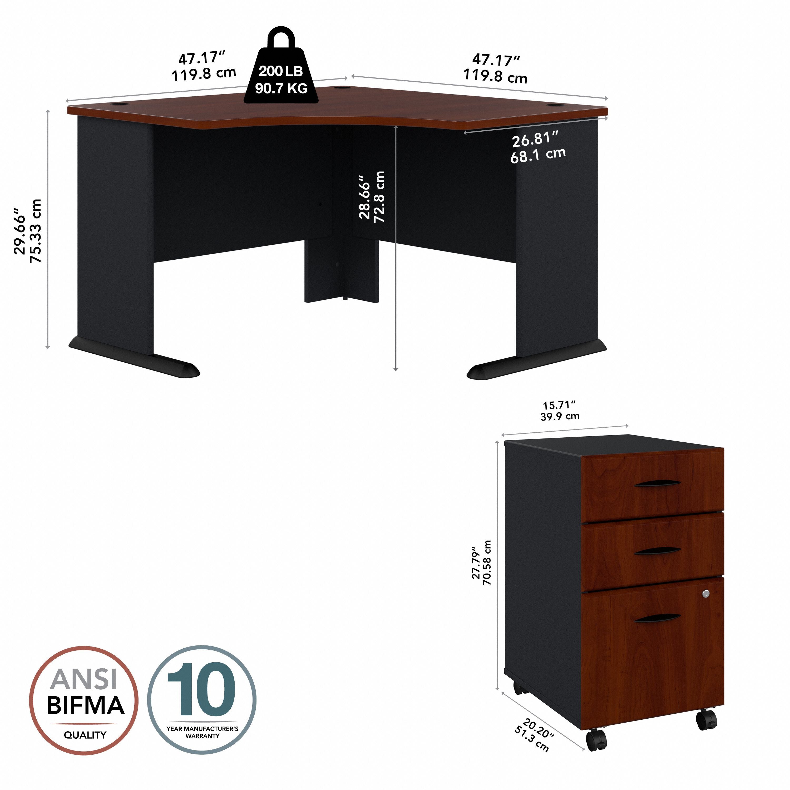Bush Business Furniture Series A 48W Corner Desk with Mobile File Cabinet in Hansen Cherry and Galaxy - 51.52" Width x 47.17" Depth x 29.66" Height