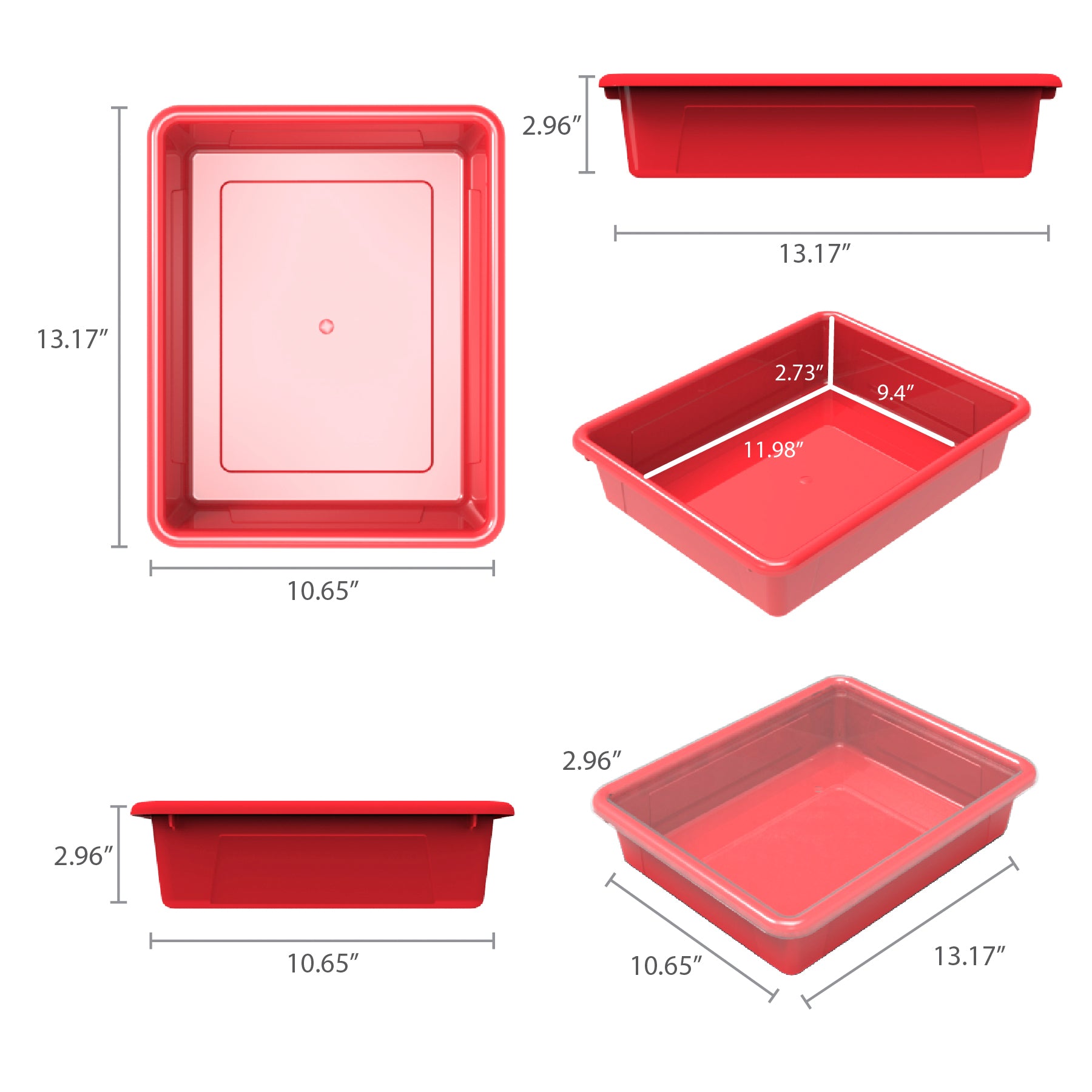Flat Storage Tray, Red, Pack of 5