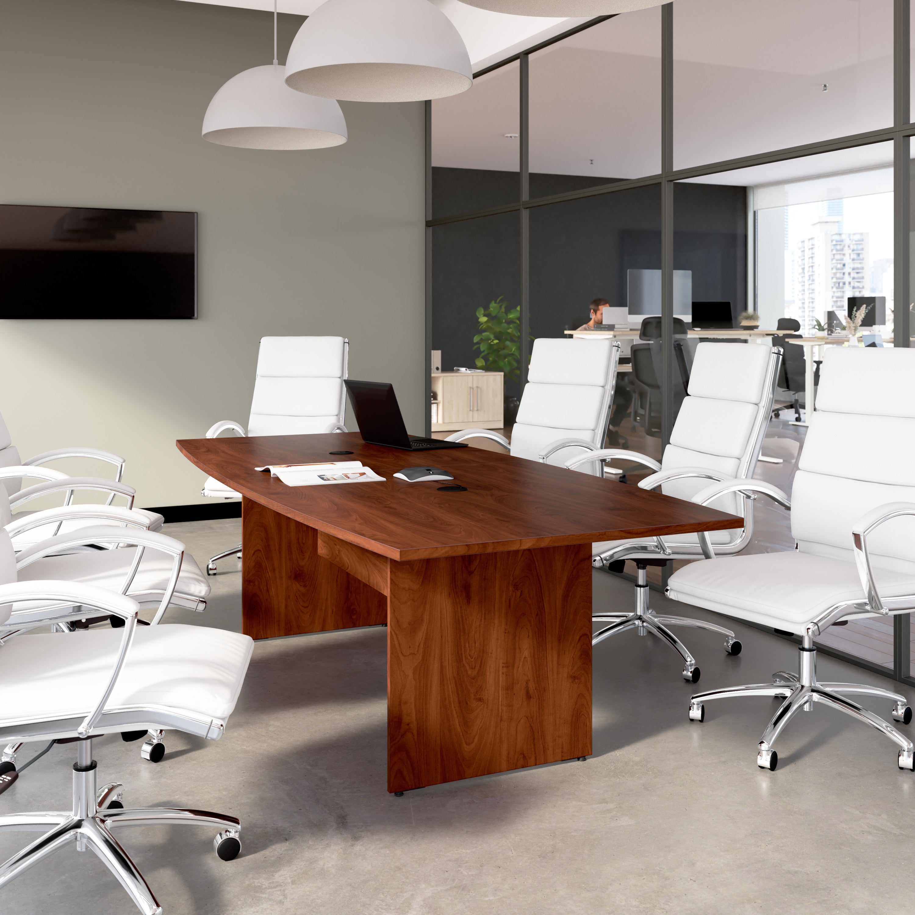 Bush Business Furniture 96-inch Office Conference Table with Wood Base in Hansen Cherry - 95.2" Width x 42.01" Depth x 28.65" Height
