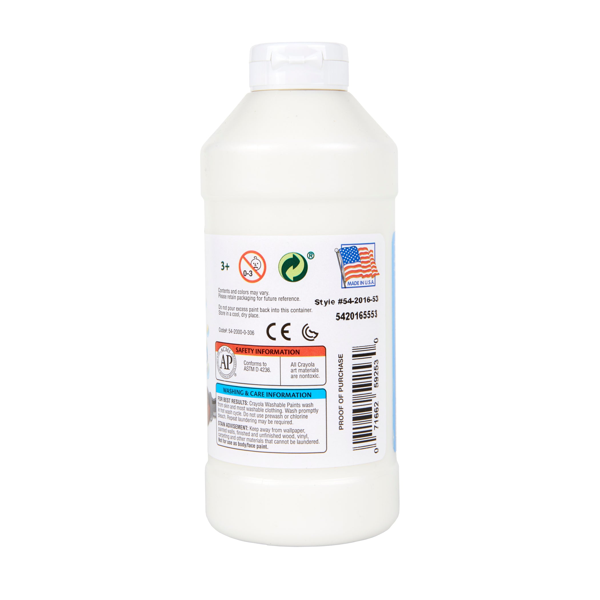Washable Paint, White, 16 oz.