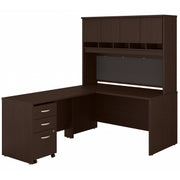 Bush Business Furniture Series C 60W L Shaped Desk with Hutch and Mobile File Cabinet in Mocha Cherry - 59.45" Width x 77.05" Depth x 72.85" Height