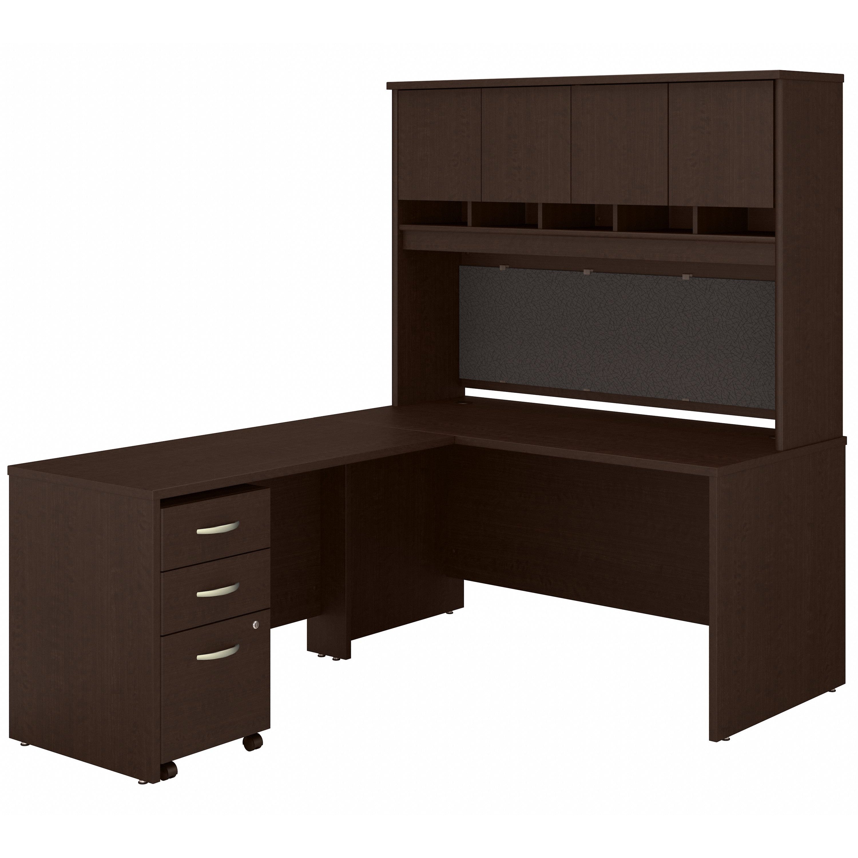 Bush Business Furniture Series C 60W L Shaped Desk with Hutch and Mobile File Cabinet in Mocha Cherry - 59.45" Width x 77.05" Depth x 72.85" Height