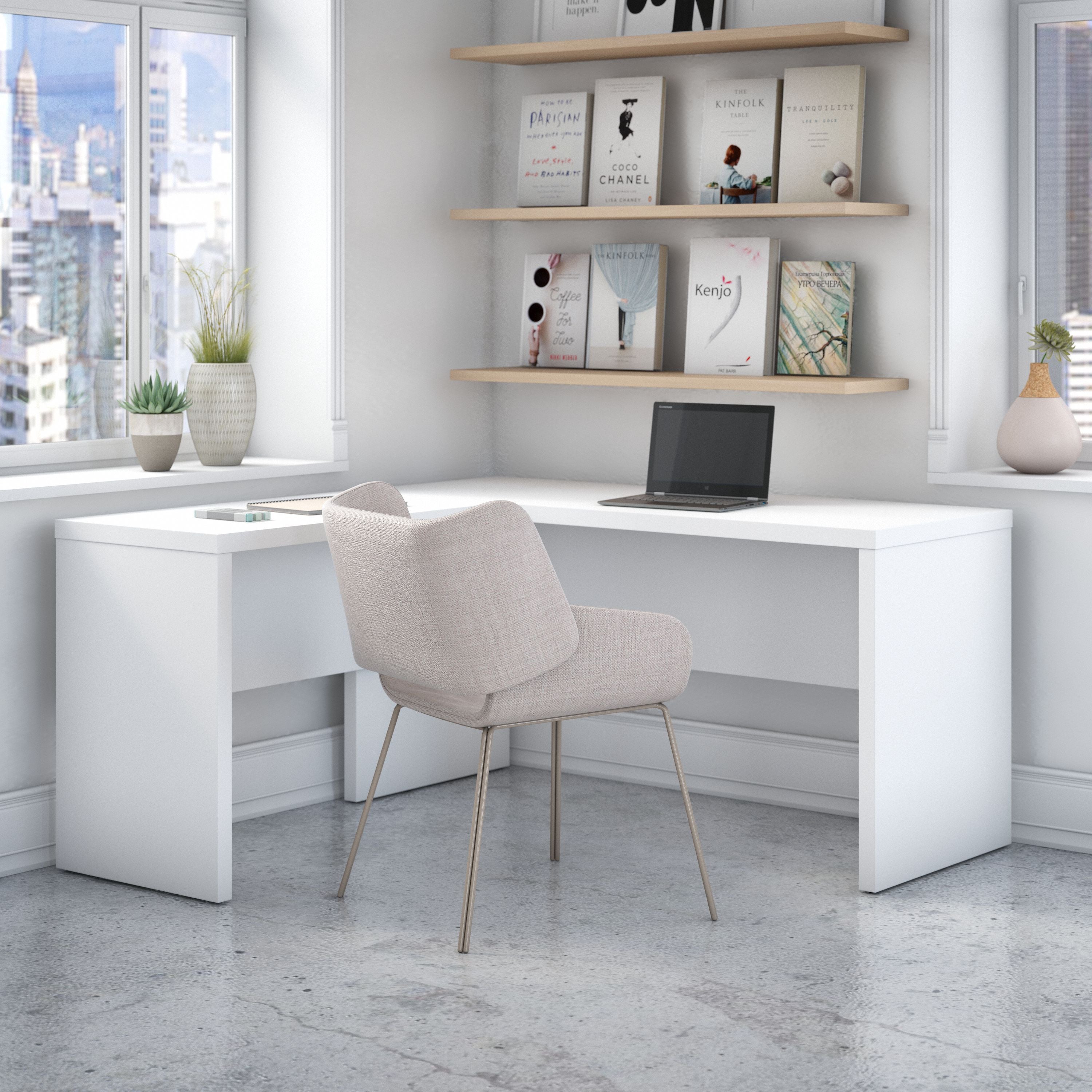 Bush Business Furniture Echo L Shaped Desk in Pure White - 60" Width x 60" Depth x 30" Height