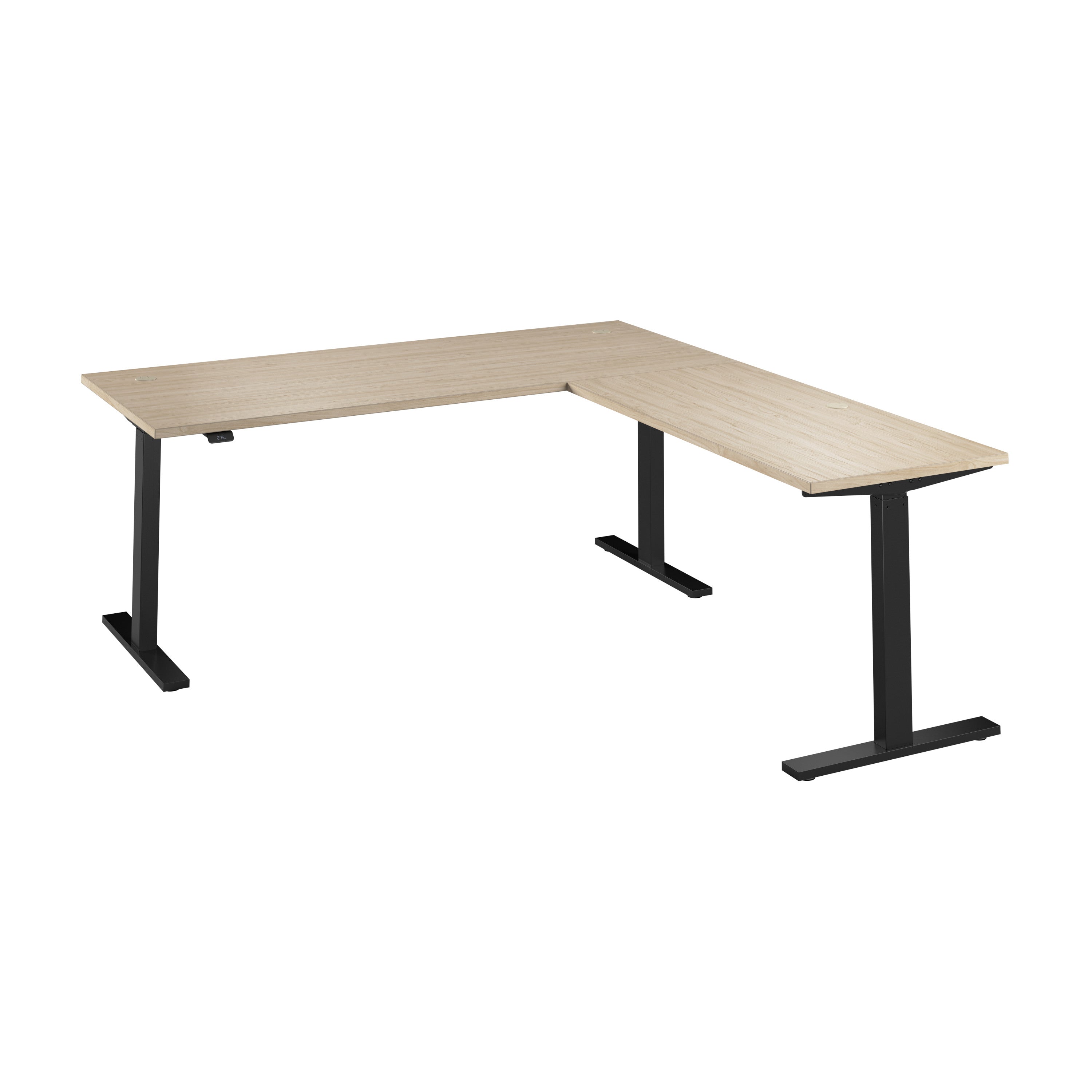 Bush Business Furniture Move 60 Series 72W Height Adjustable L Shaped Standing Desk in Natural Elm with Black Base - 71.02" Width x 76.97" Depth x 27.44" Height