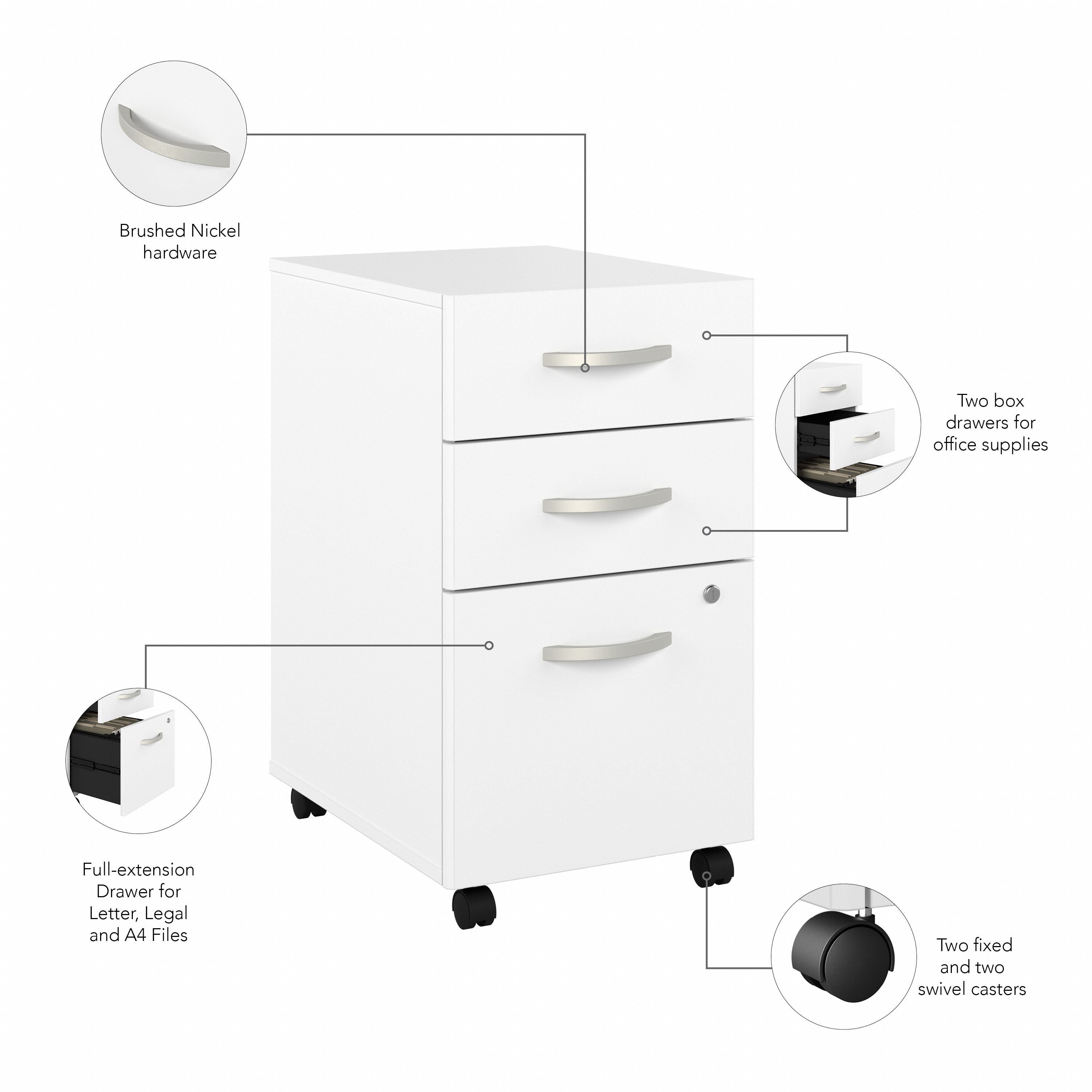 Bush Business Furniture Hybrid 72W x 30D L Shaped Table Desk with Mobile File Cabinet in White - 71.02" Width x 71.34" Depth x 29.91" Height