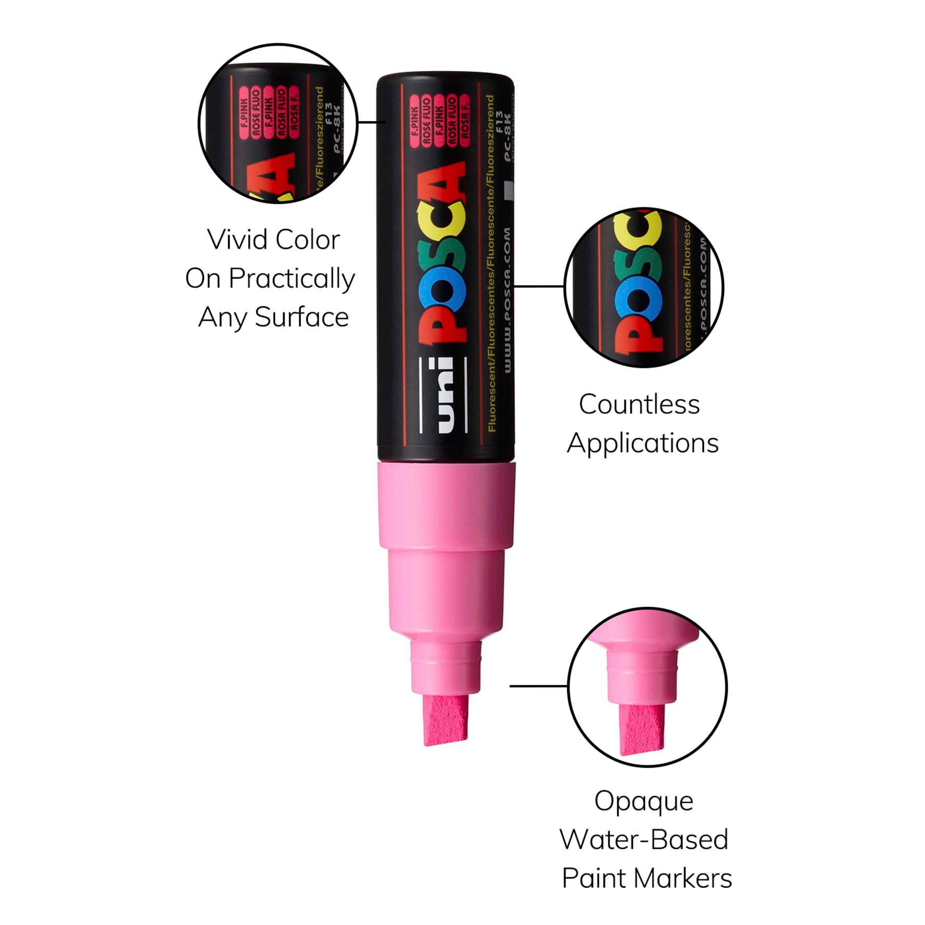 uni® POSCA PC-8K Water-Based Paint Markers, Broad Tip (8mm), Fluorescent Pink
