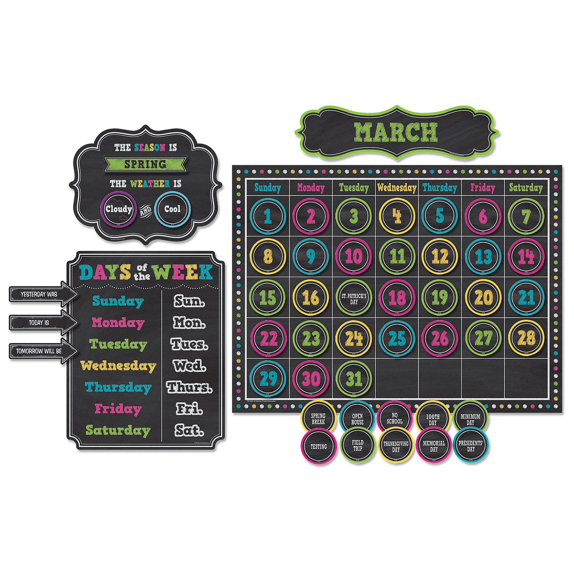 Chalkboard Brights Calendar Bulletin Board