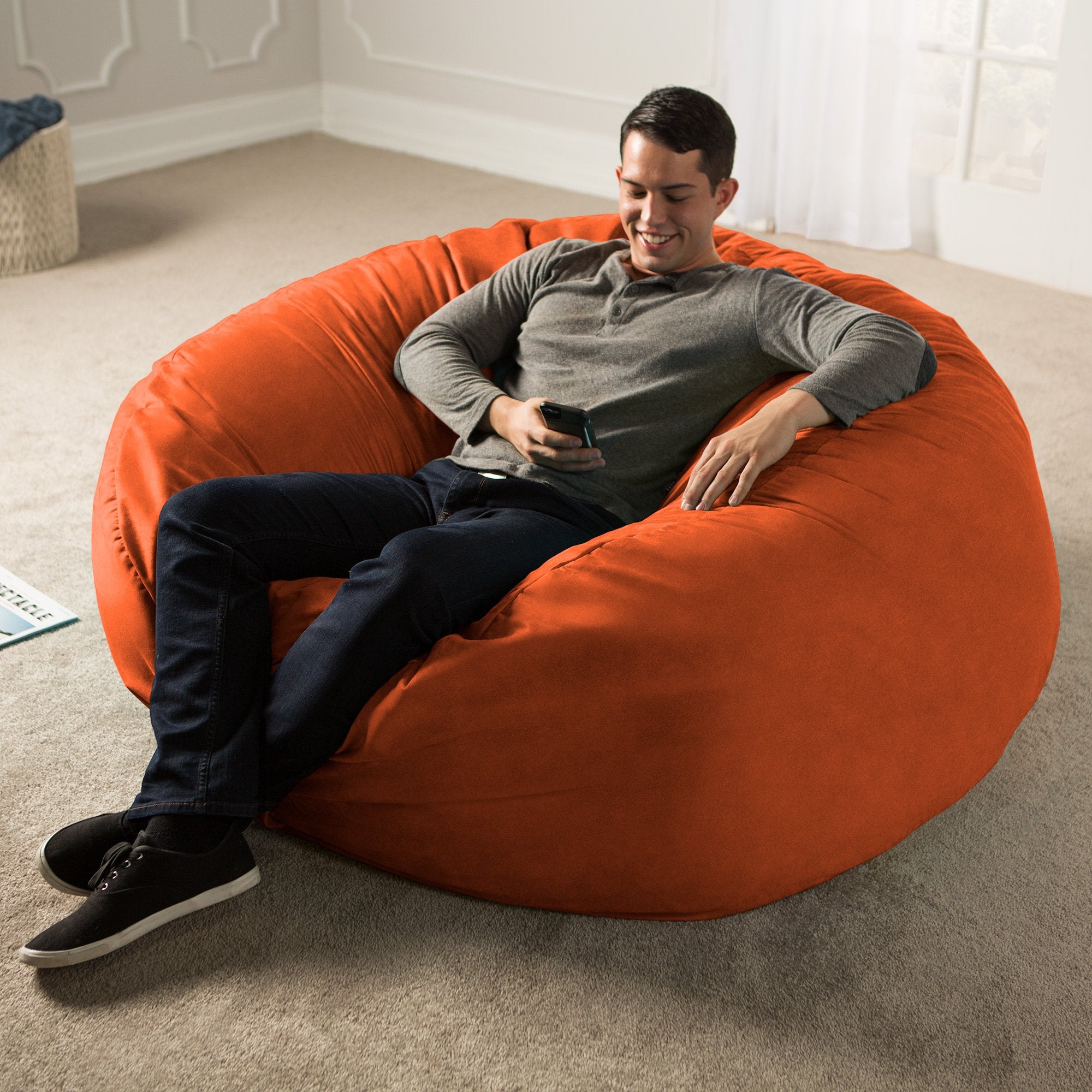 Jaxx Saxx 5 Foot Large Bean Bag w/ Removable Cover, Mandarin