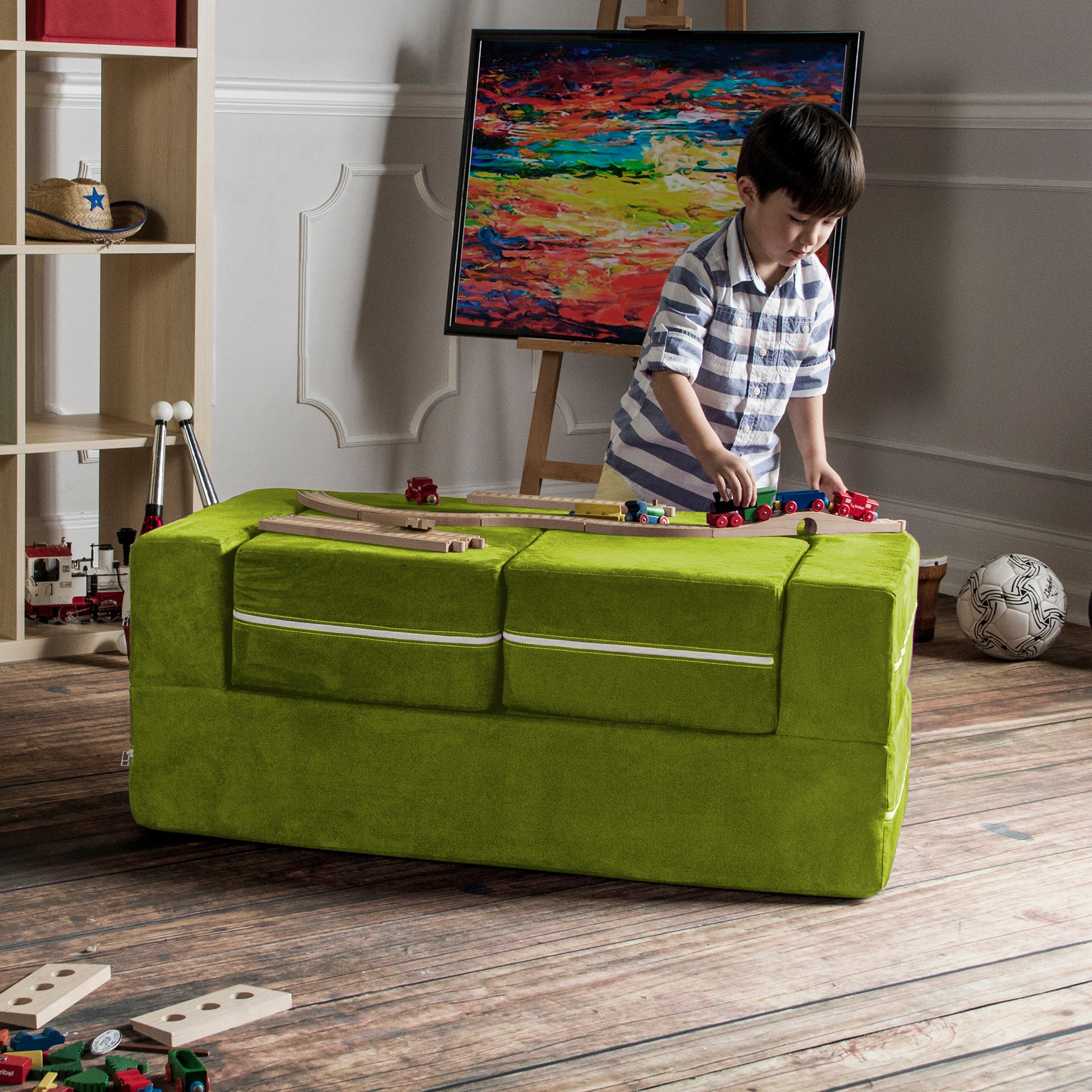 Jaxx Zipline Kids Modular Loveseat & Ottomans/Fold Out Lounger, Lime