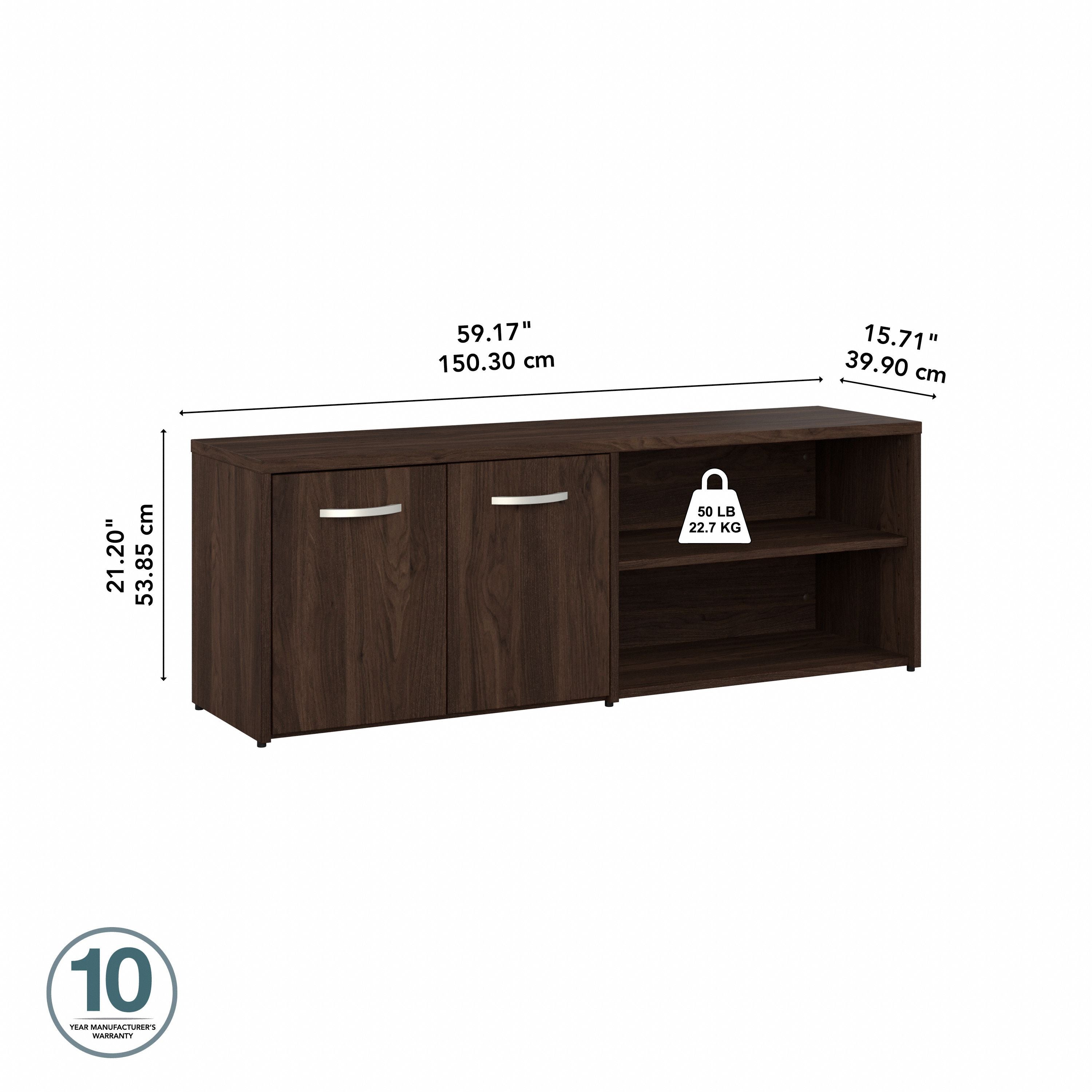 Bush Business Furniture Studio C Low Storage Cabinet with Doors and Shelves in Black Walnut - 59.17" Width x 15.71" Depth x 21.2" Height