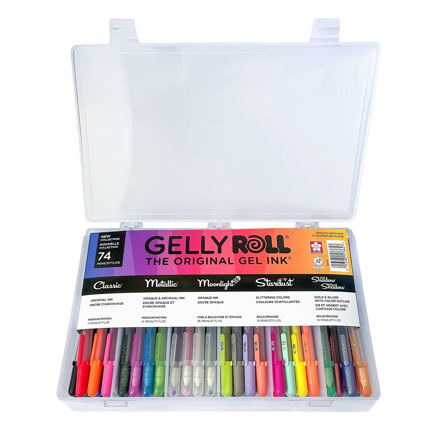 Gel Pens in Reusable Case, 74-Piece Set