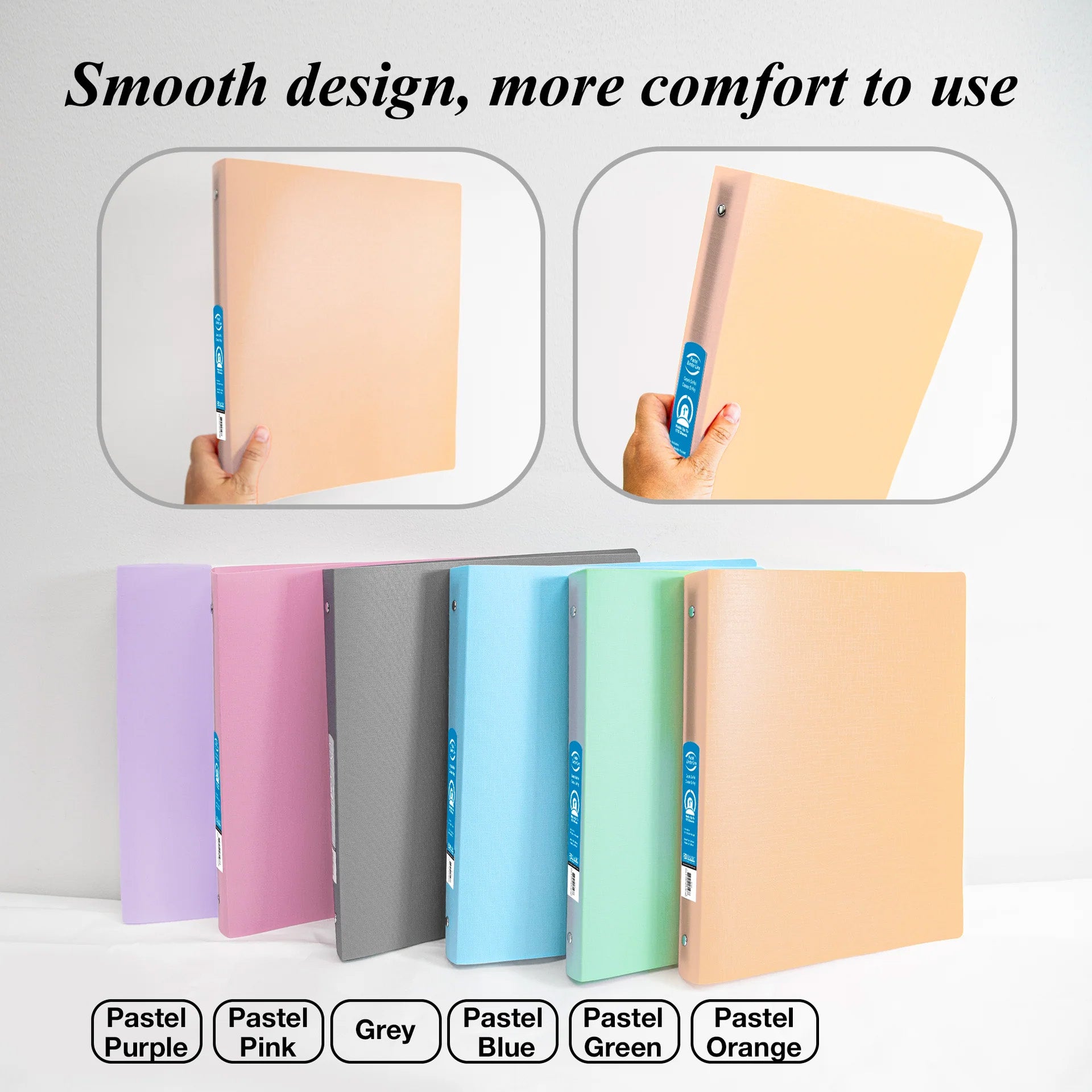 1" Poly 3-Ring Binder with Pocket, Assorted Pastel Colors, 1 Count