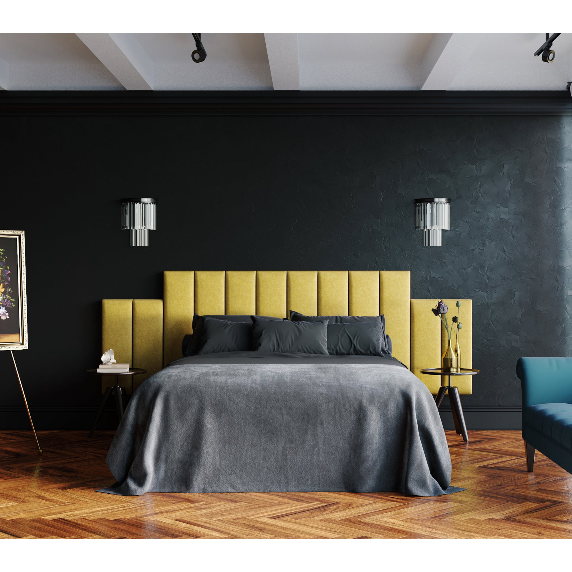 Jaxx Panelist Modern Padded Headboard – Set of 4 Wall Mounted Panels - King, Limestone Grey Microvelvet
