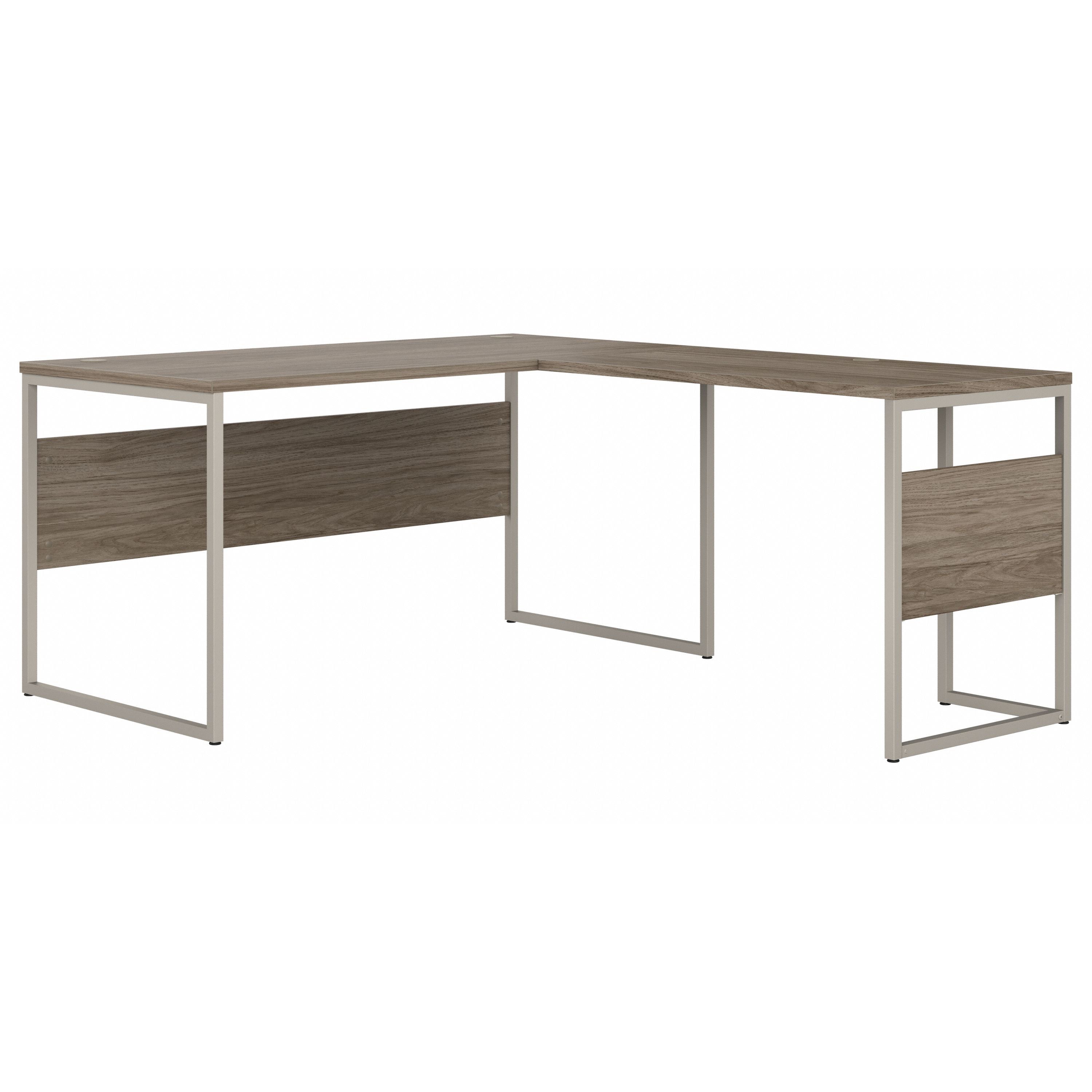 Bush Business Furniture Hybrid 60W x 30D L Shaped Table Desk with Metal Legs in Modern Hickory - 59.45" Width x 71.34" Depth x 29.91" Height