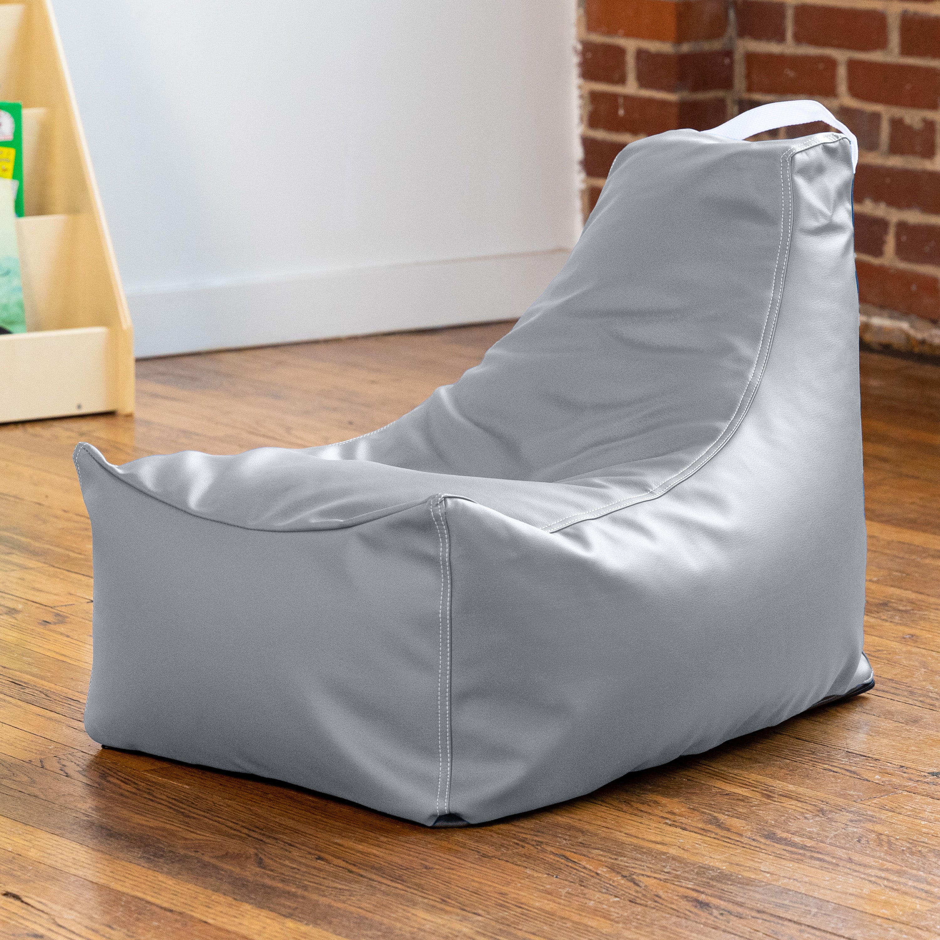 Jaxx Pezzi Jr Kids Classroom Bean Bag Chair, Premium Vinyl, Submarine Grey