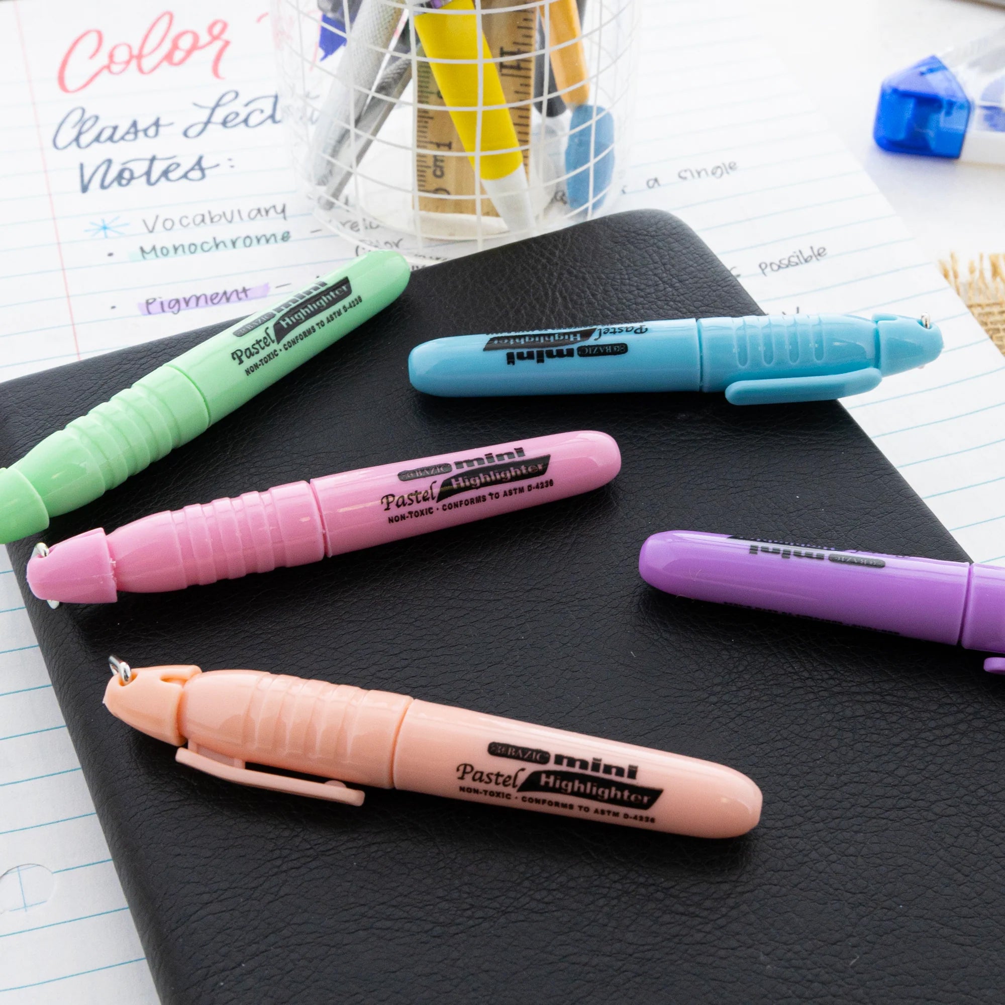 Mini Highlighter with Cap Clip, Pastel, Pack of 5