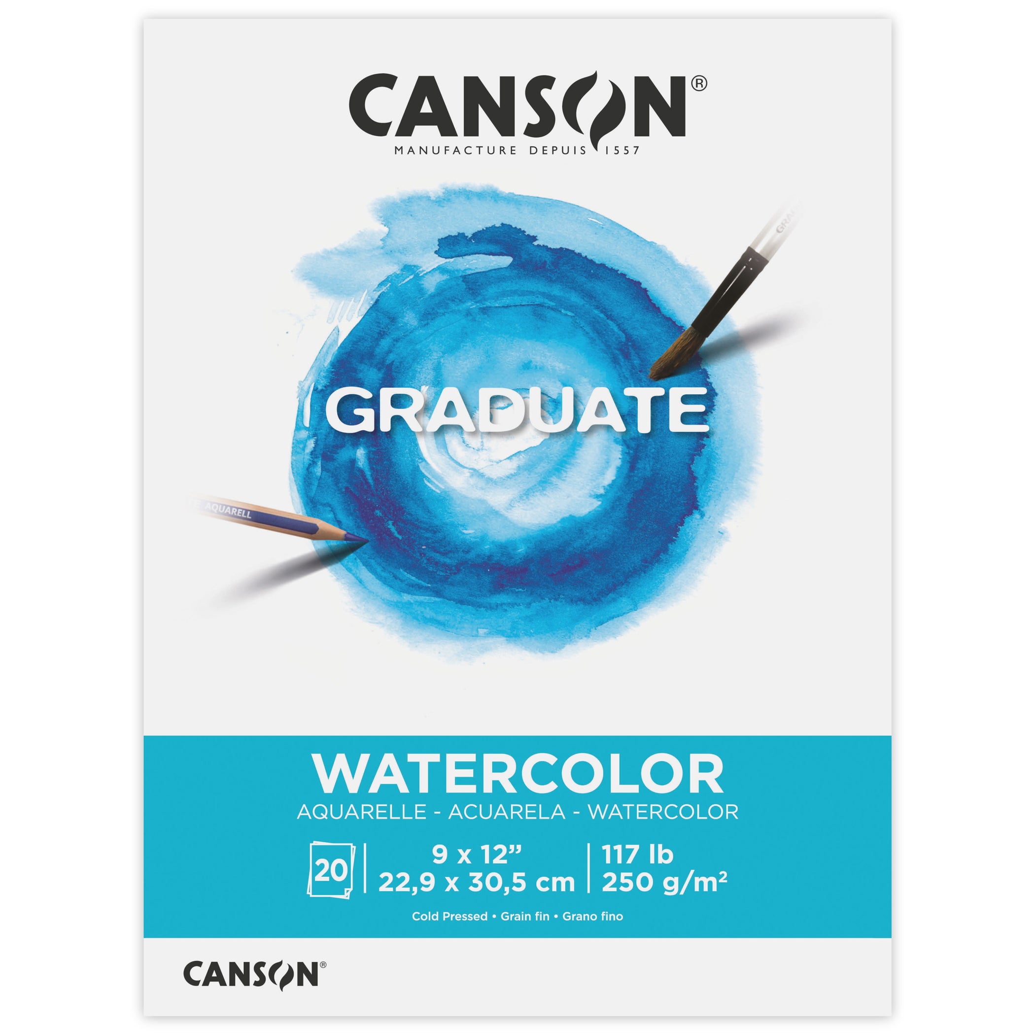 Graduate Watercolor Pad, Foldover Binding, 20 Sheet, 9x12 inch, 1 Count