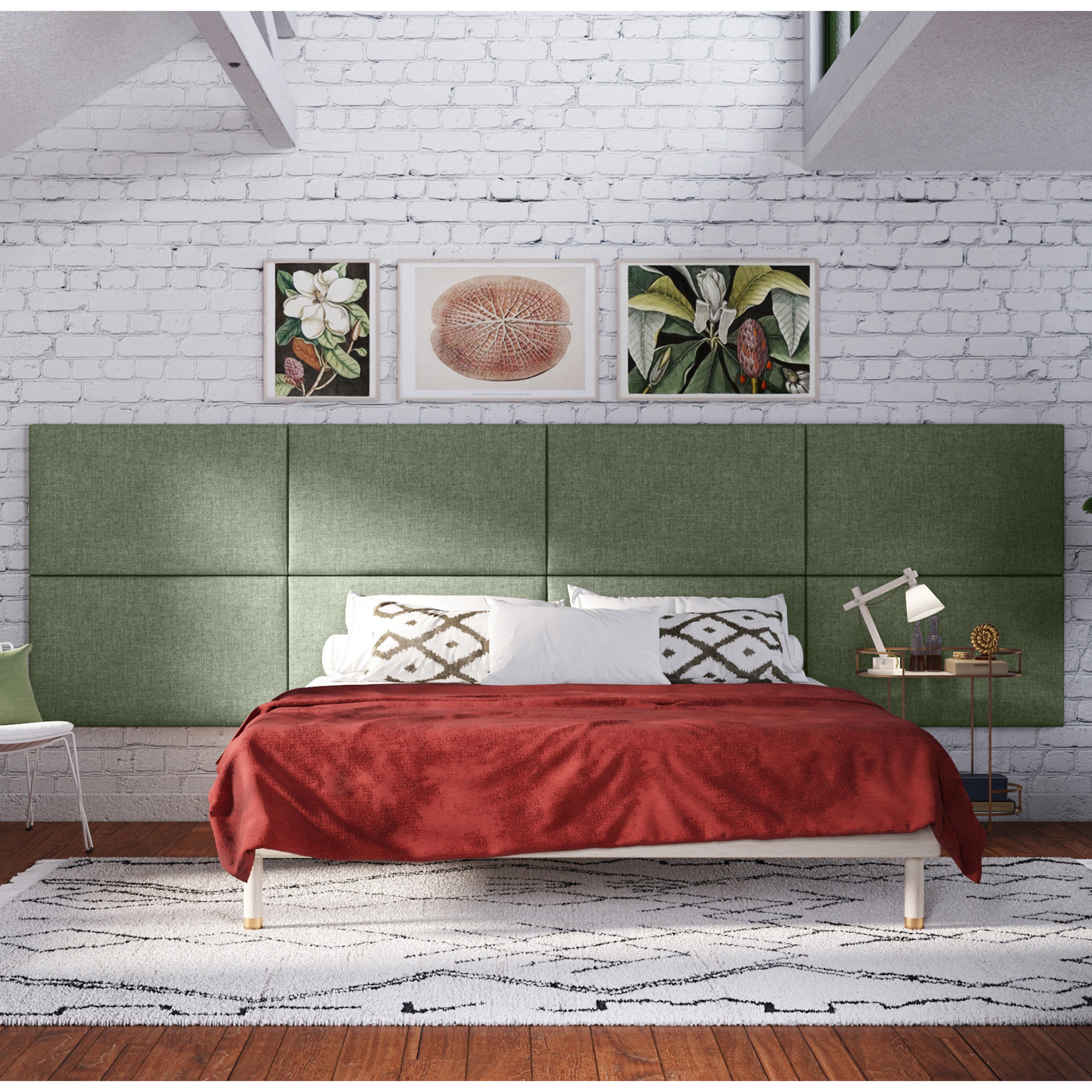 Jaxx Panelist Modern Padded Headboard- Set of 2 Wall Mounted Panels (Each 22.5" x 38")- King Double Tall, Microvelvet Cypress Green