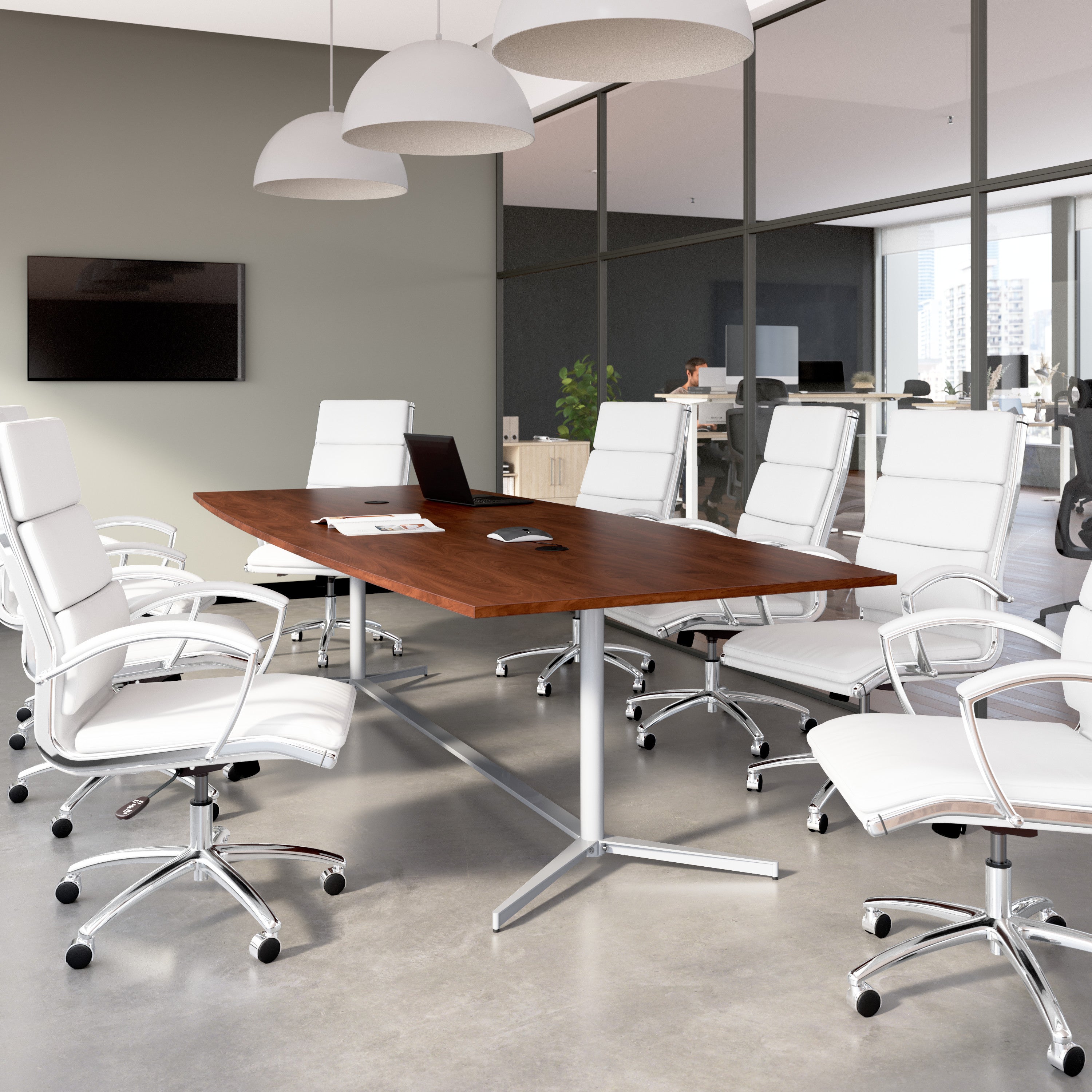 Bush Business Furniture 120-inch Office Conference Table with Metal Base in Hansen Cherry - 119.21" Width x 47.52" Depth x 28.65" Height