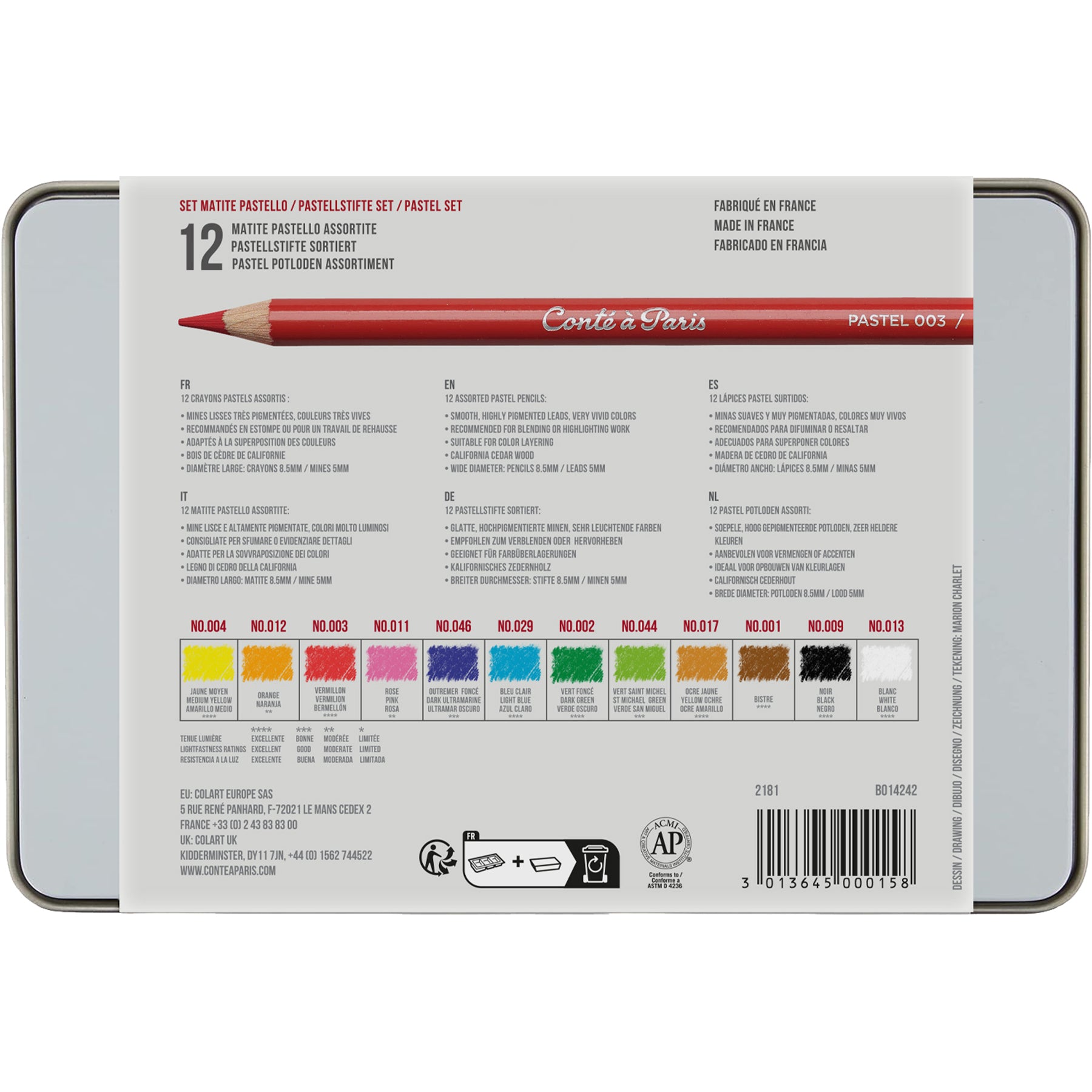 Pastel Pencils, Assorted Tin, Set of 12