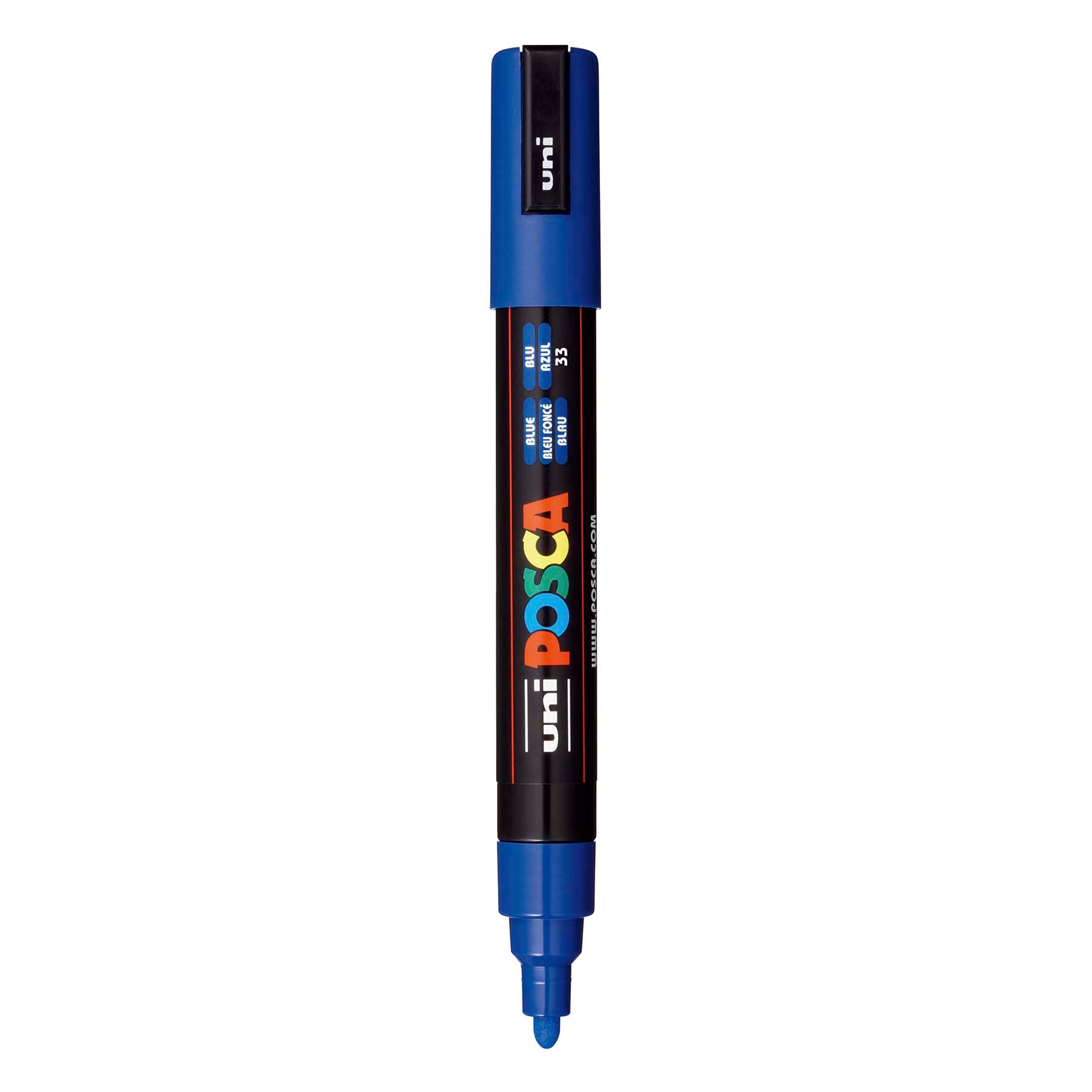 uni® POSCA PC-5M Water-Based Paint Markers, Reversible Medium Tip (1.8-2.5mm), Blue