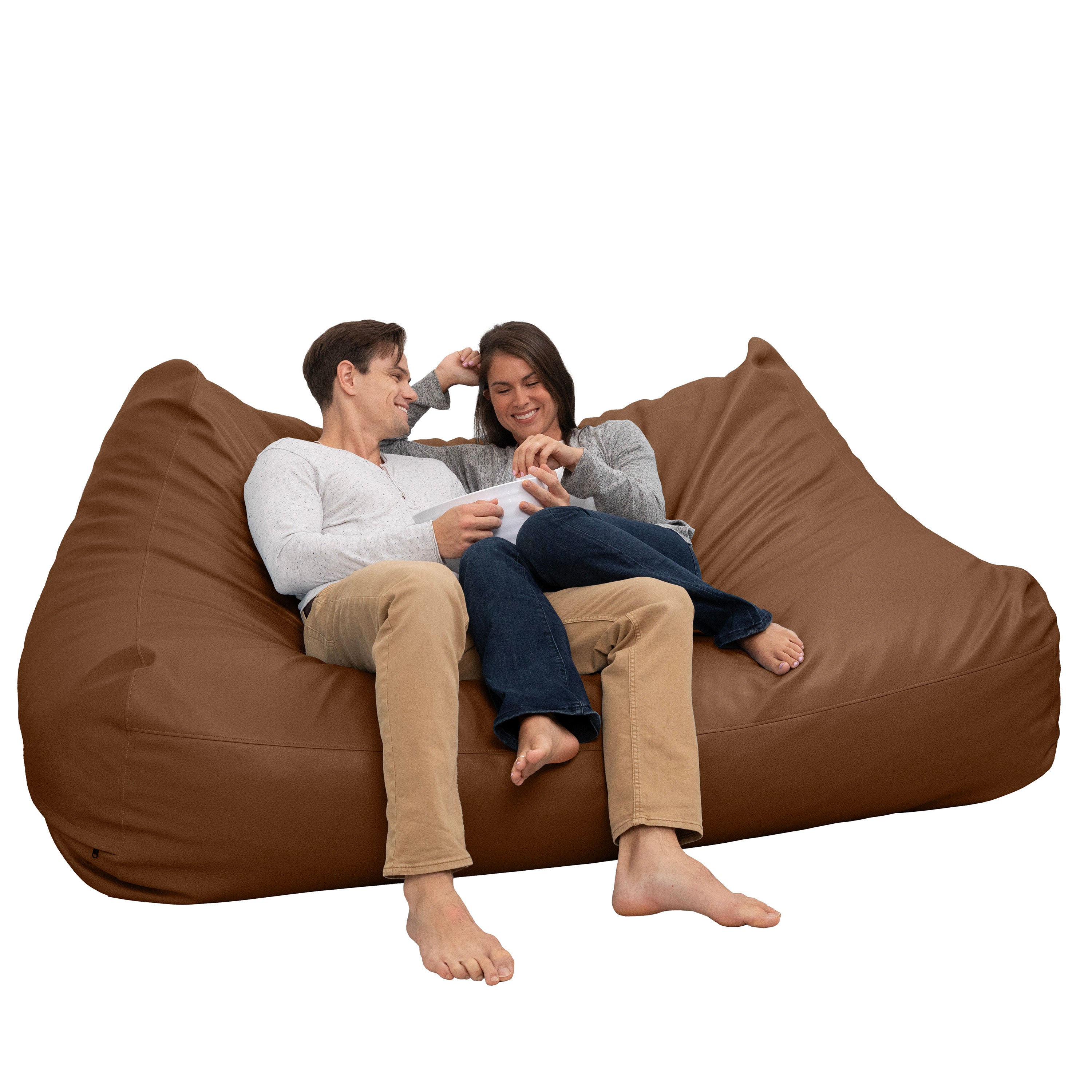 Atrium Collection Lozia Loveseat - Large Foam Bean Bag Sofa for Home Theaters, Offices, Schools, Reception & Waiting Rooms - Faux-Leather - Walnut