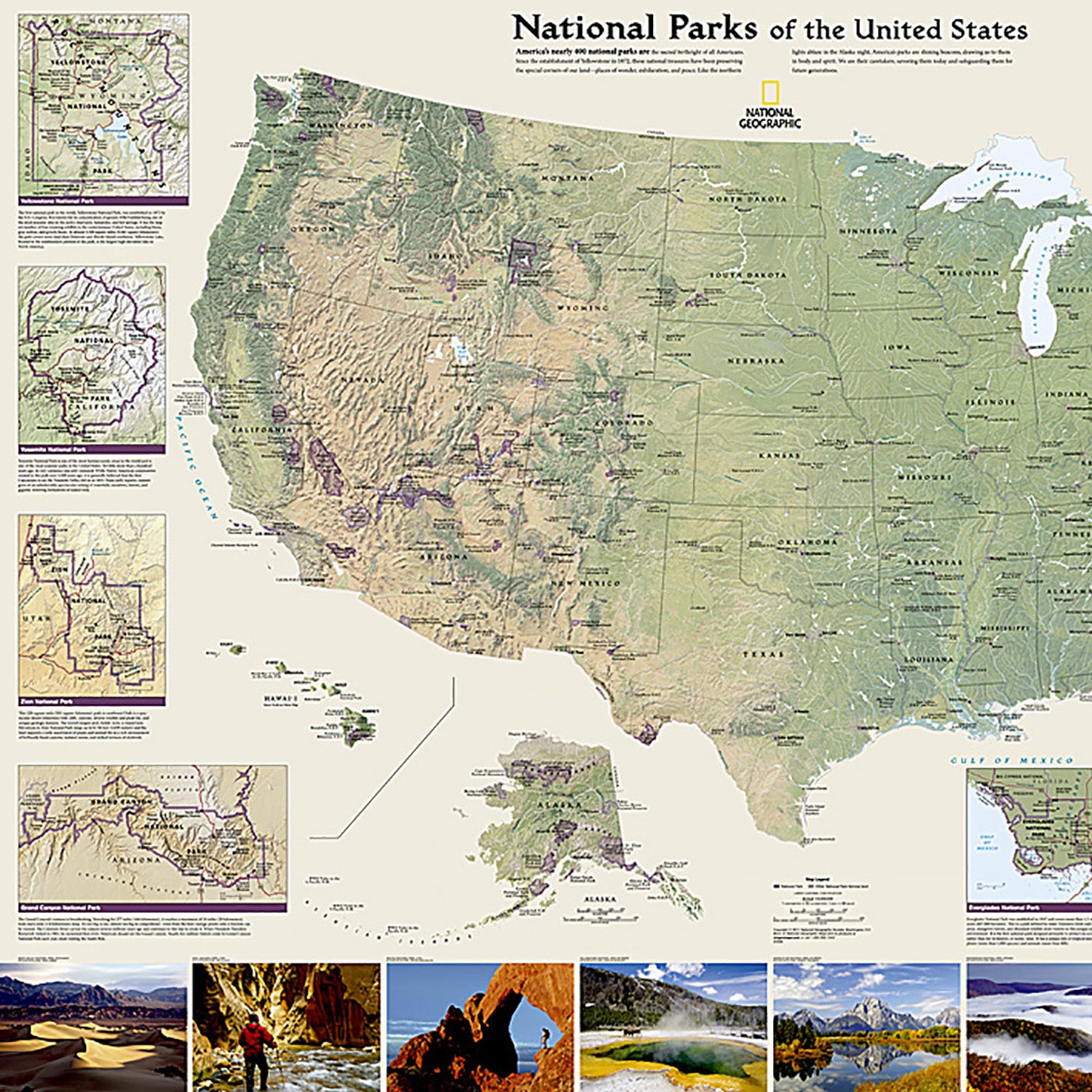 National Parks of the United States Map, Laminated, 42" x 30"