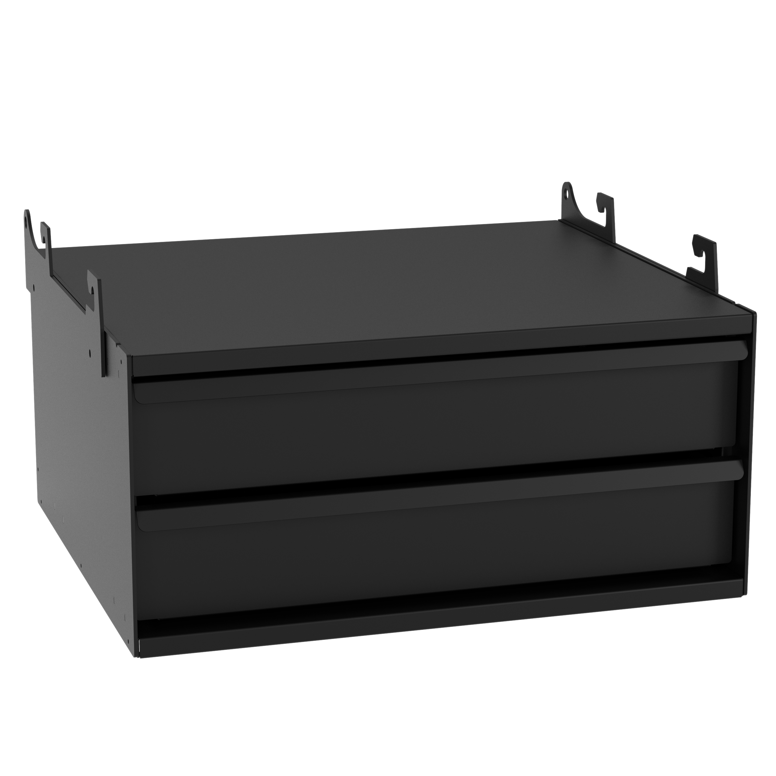 Two, 16ga metal suspended pullout drawer with 10ga full outer metal cabinet, powder coated black