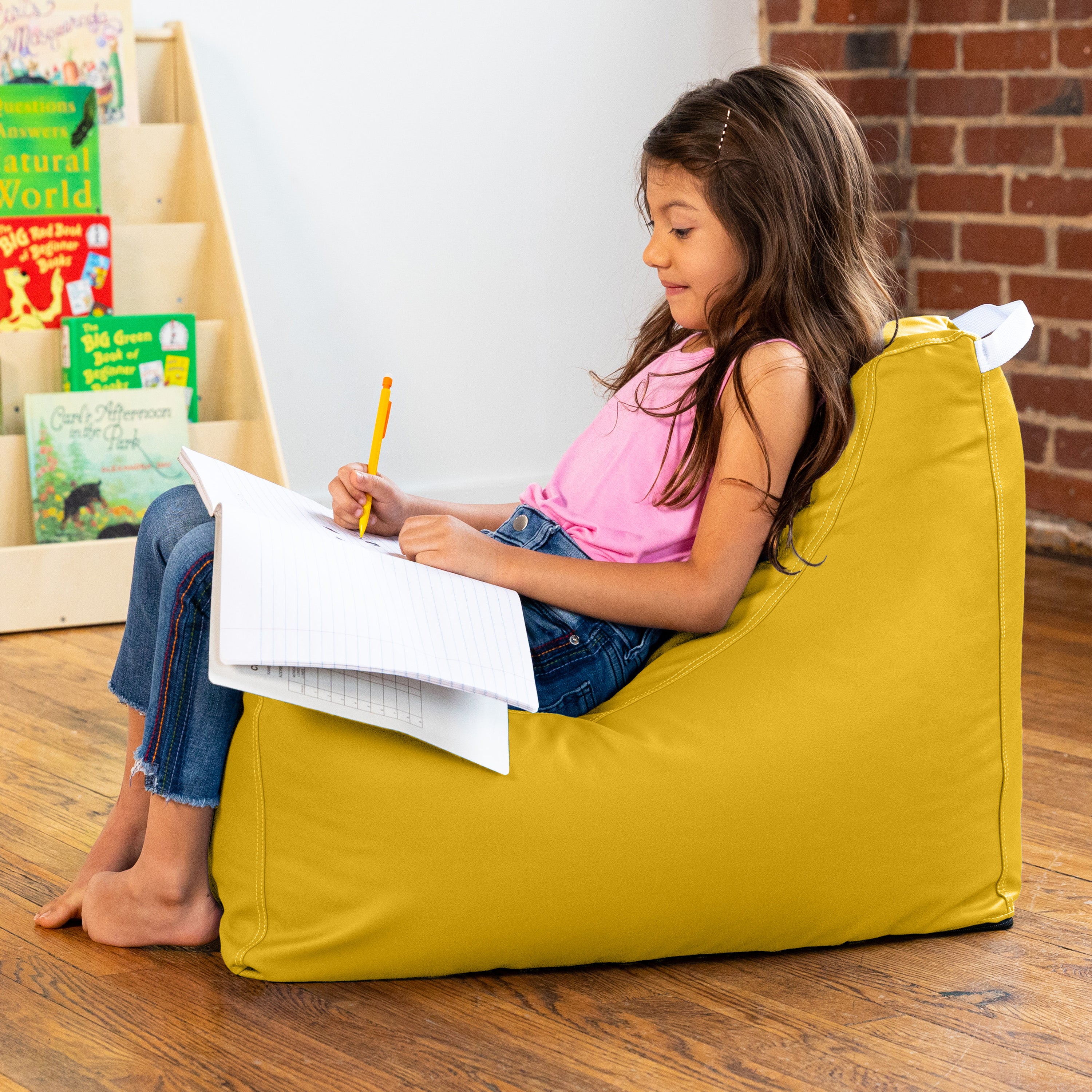 Jaxx Pezzi Jr Kids Classroom Bean Bag Chair, Premium Vinyl, Yellow