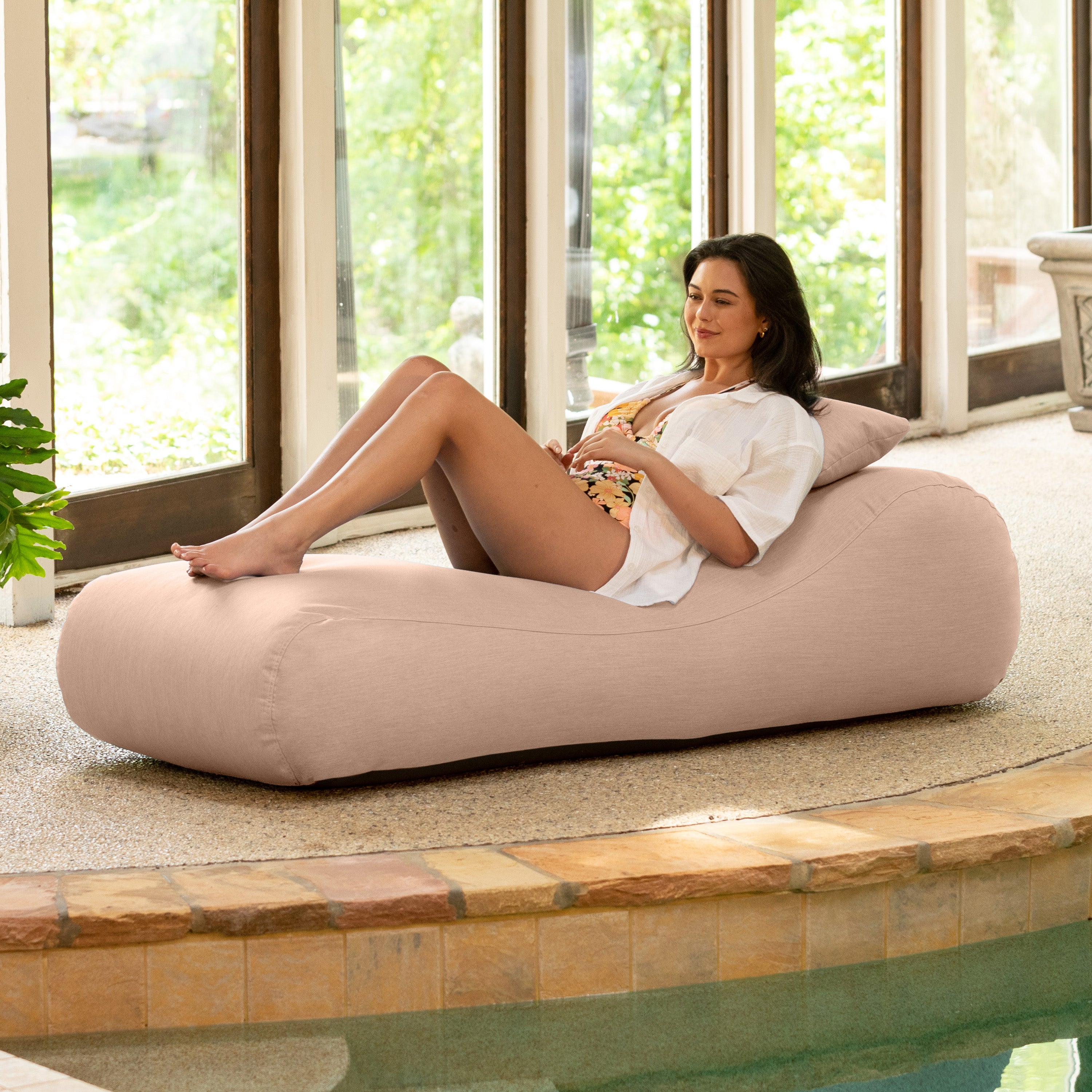 Arlo Outdoor Bean Bag Sun Lounger - Pool and Patio Chaise Recliner, Petal